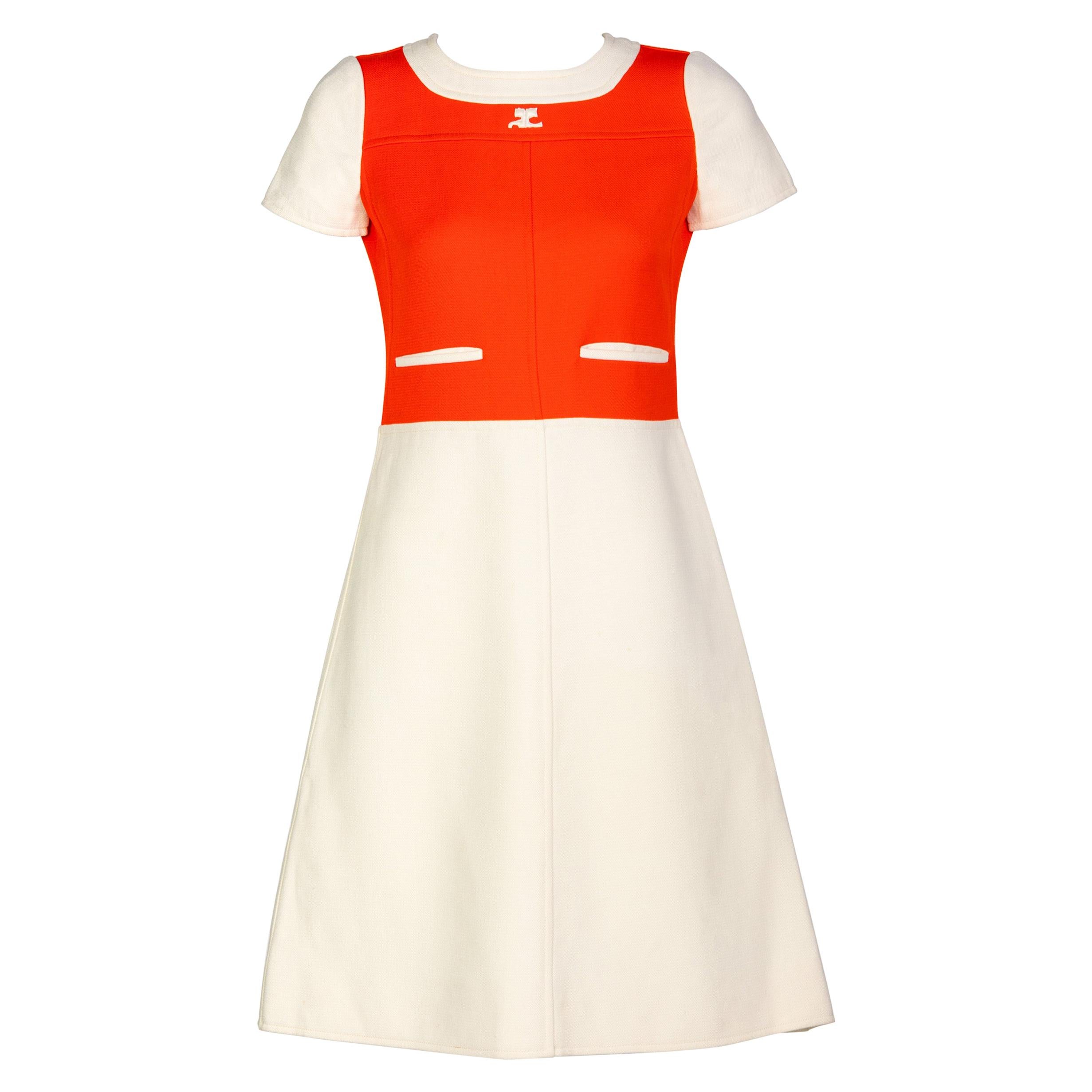 Courreges Numbered Couture Creme Orange Mod a Line Dress, 1960s For Sale