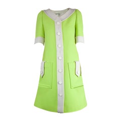 Retro Courrèges numbered lime green and ivory wool dress. circa 1965 