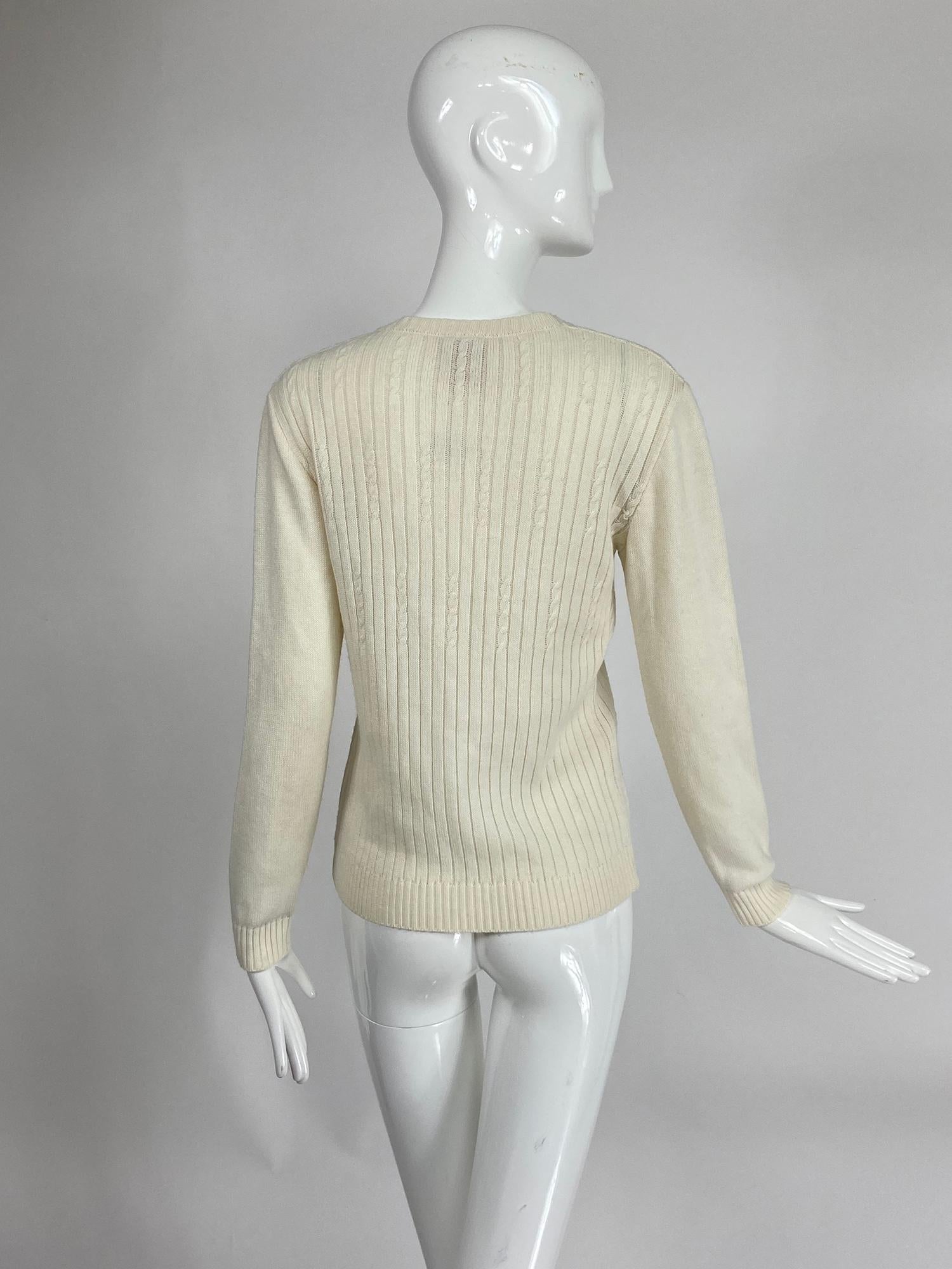 Courreges Off White Ribbed Cardigan Sweater In Good Condition In West Palm Beach, FL