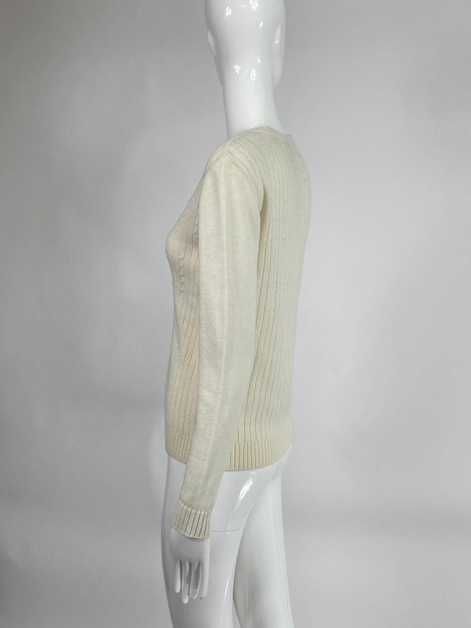 Women's Courreges Off White Ribbed Cardigan Sweater
