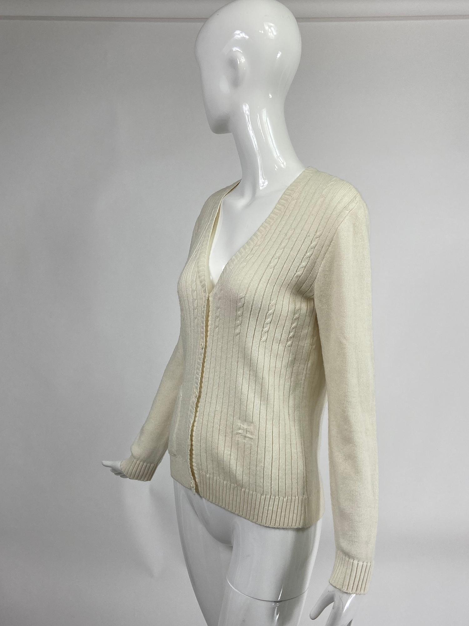 Courreges Off White Ribbed Cardigan Sweater 2