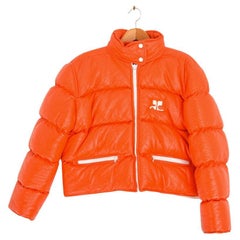 Courrèges Orange Vinyl Beschnittene Y2K Puffa Jacke Mantel 