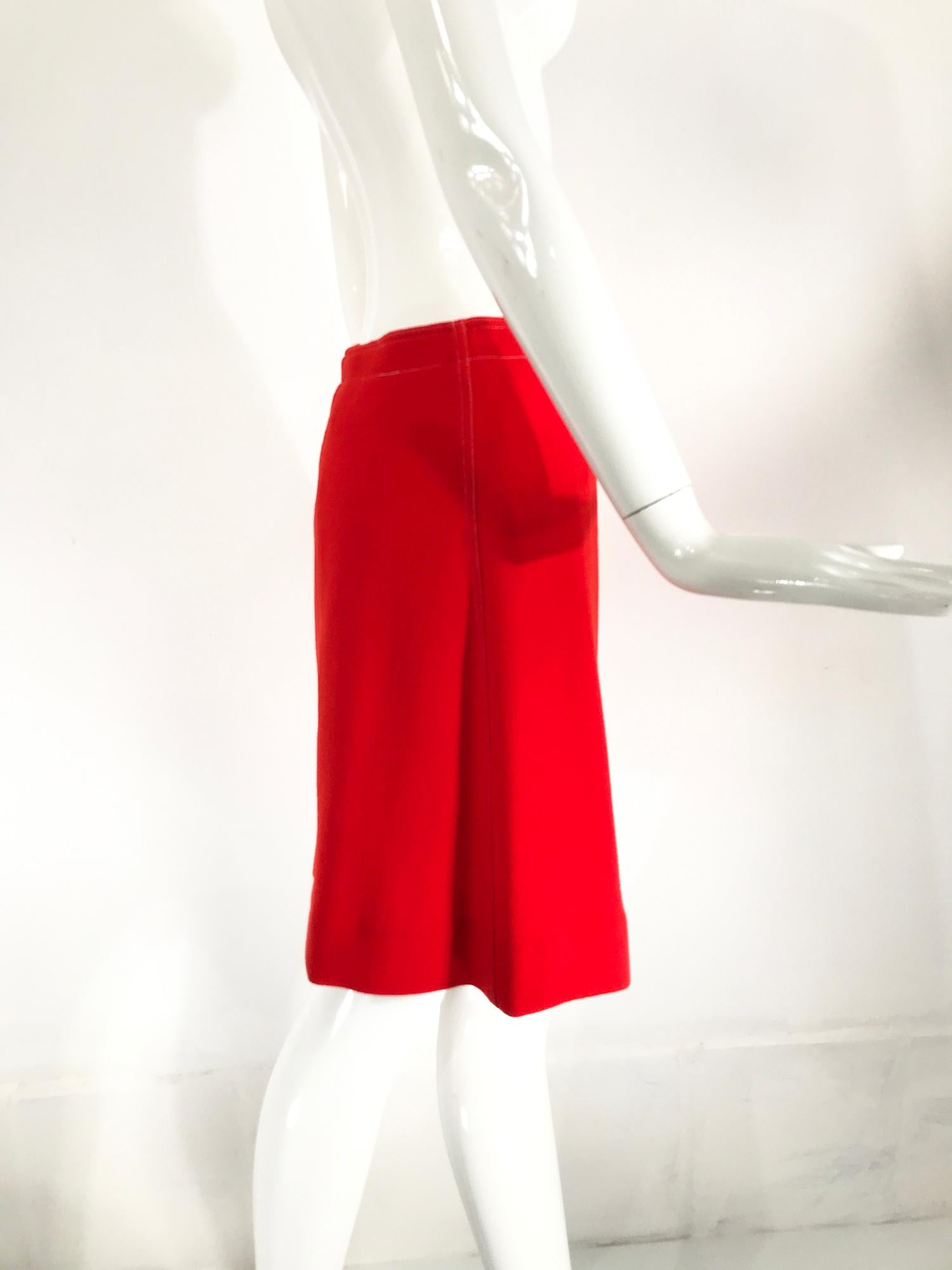 Red Courreges Orange Wool A Line Skirt White Top Stitching 42 For Sale