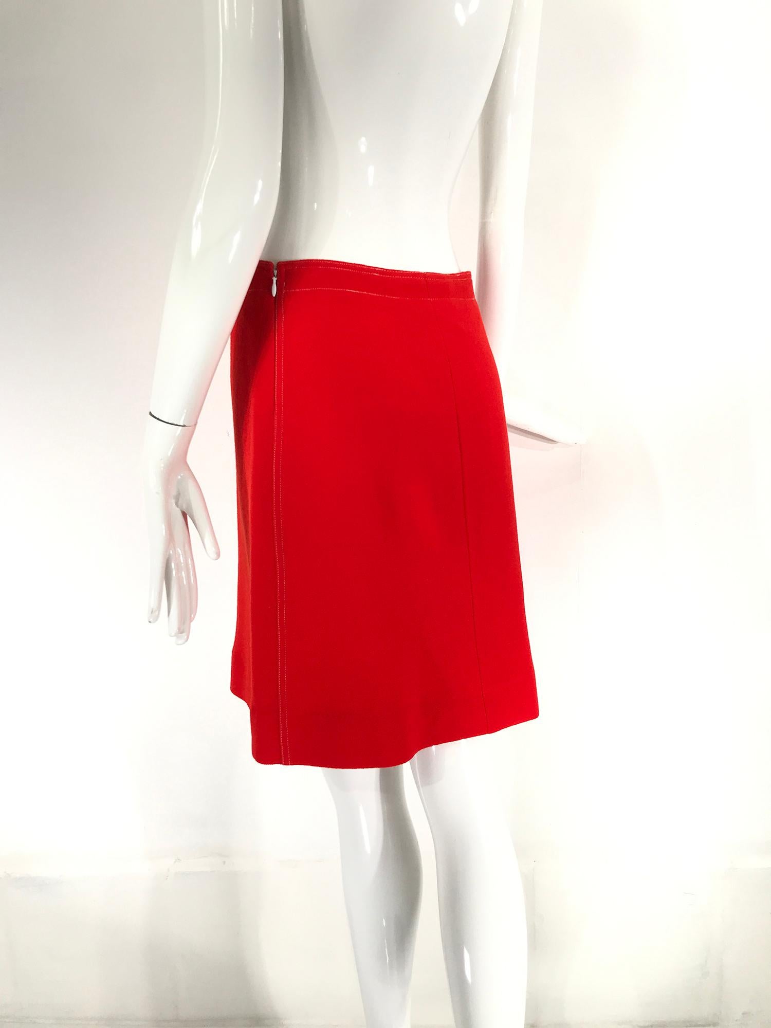 Courreges Orange Wool A Line Skirt White Top Stitching 42 For Sale 1