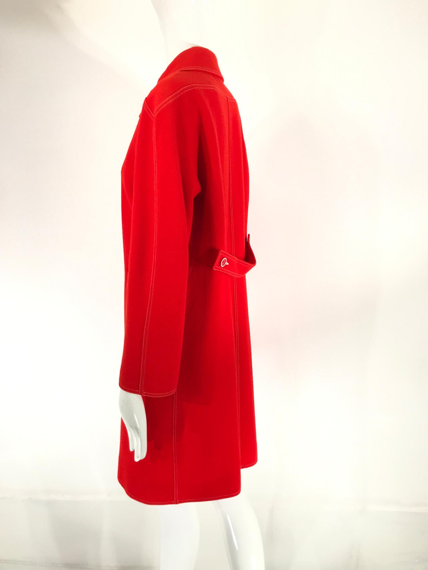 Red Courreges Orange Wool Raglan Sleeve Coat White Top Stitching