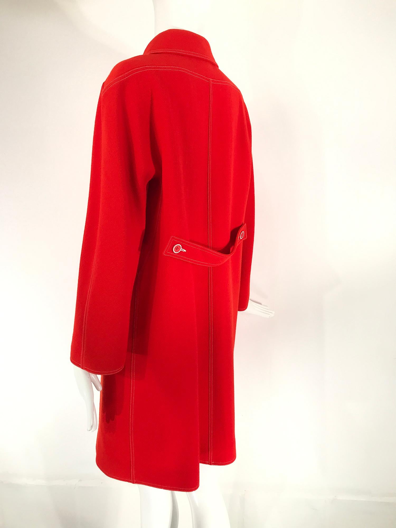 Women's Courreges Orange Wool Raglan Sleeve Coat White Top Stitching
