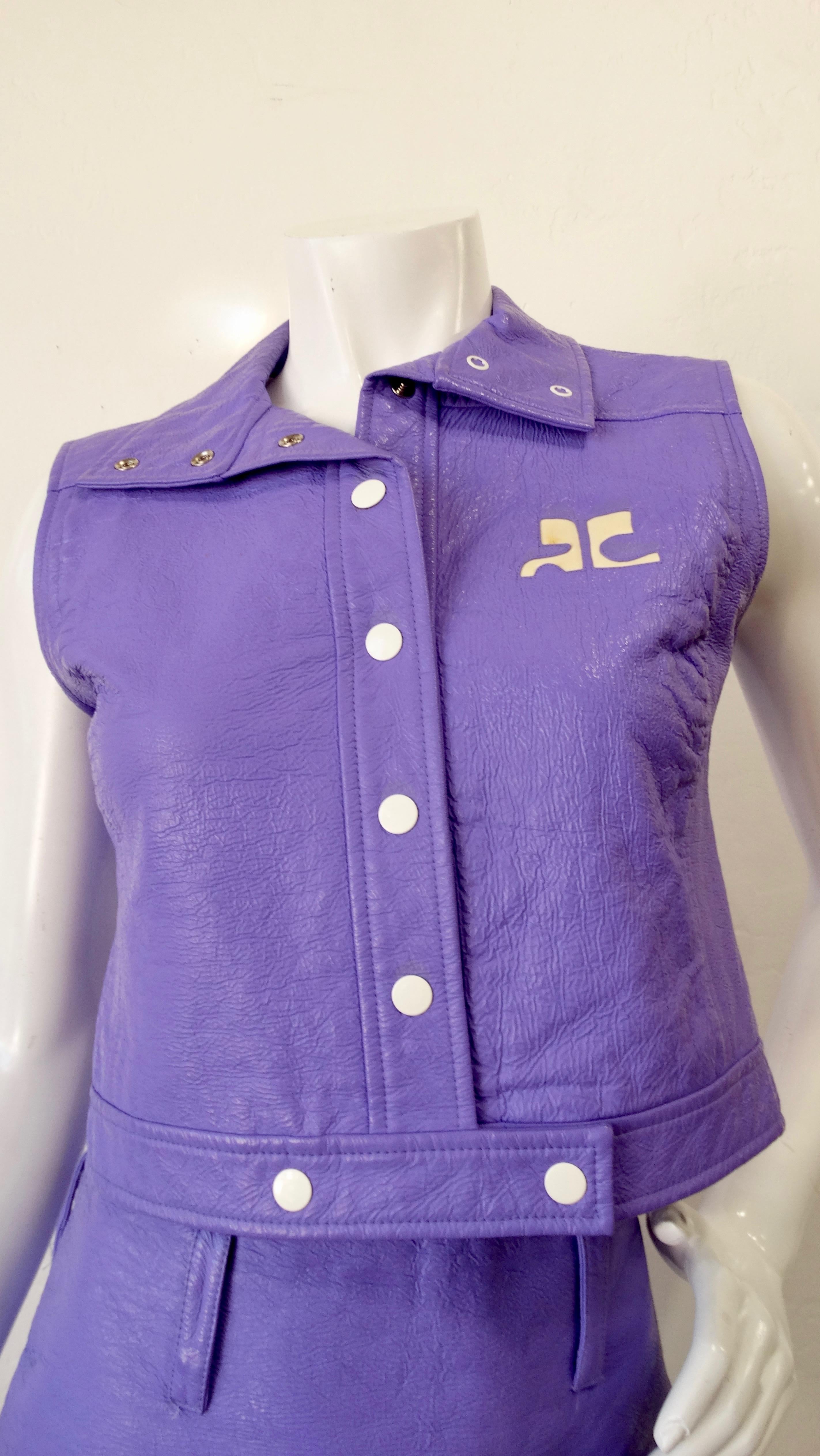 Purple Courréges Paris 1970s Space Age Skirt & Vest Ensemble 