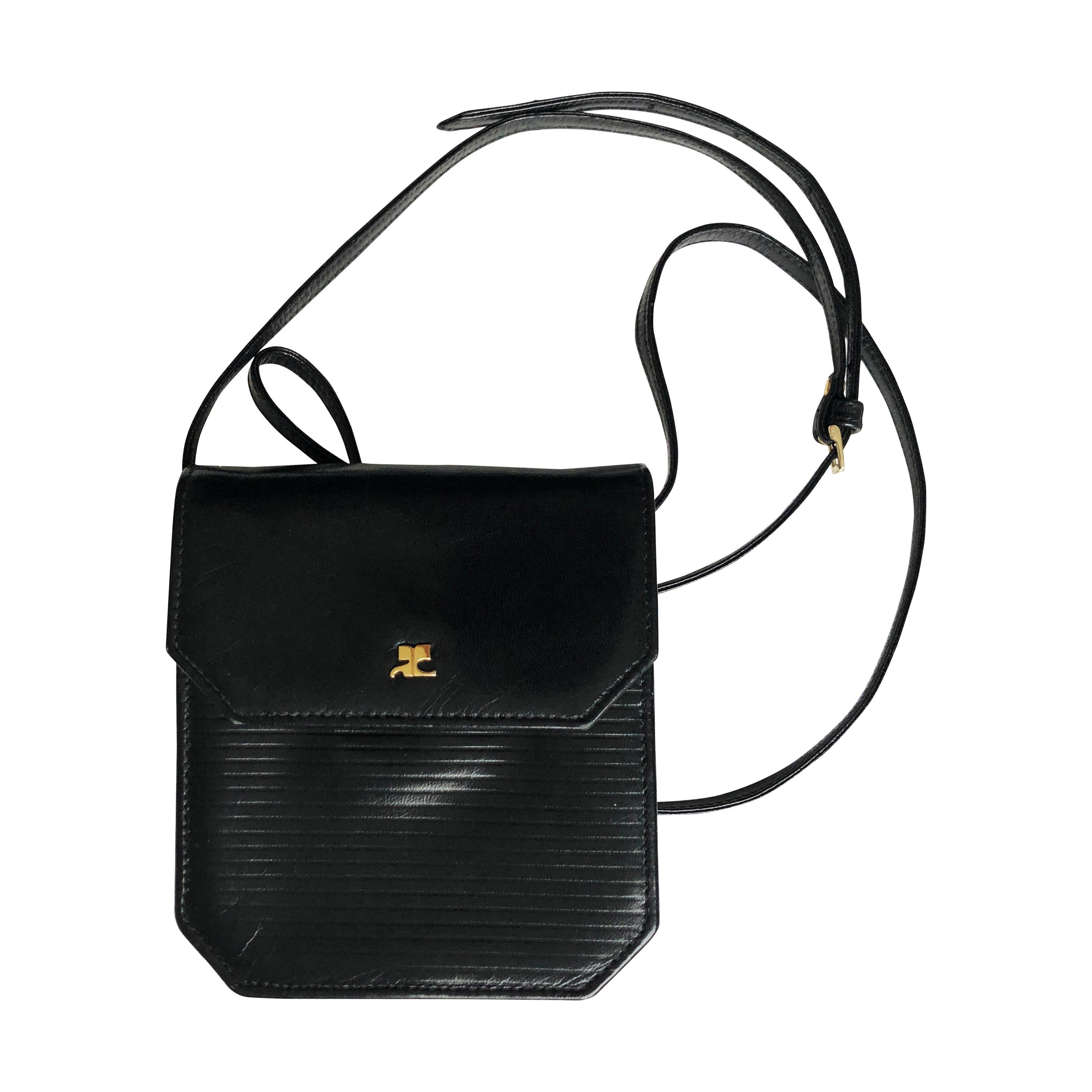 Courrèges Paris Bag Messenger Vintage Crossbody Black Leather 