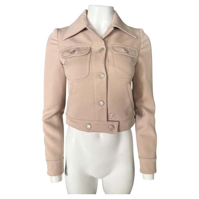 Beige and off-white wool double breasted jacket with check pattern ...
