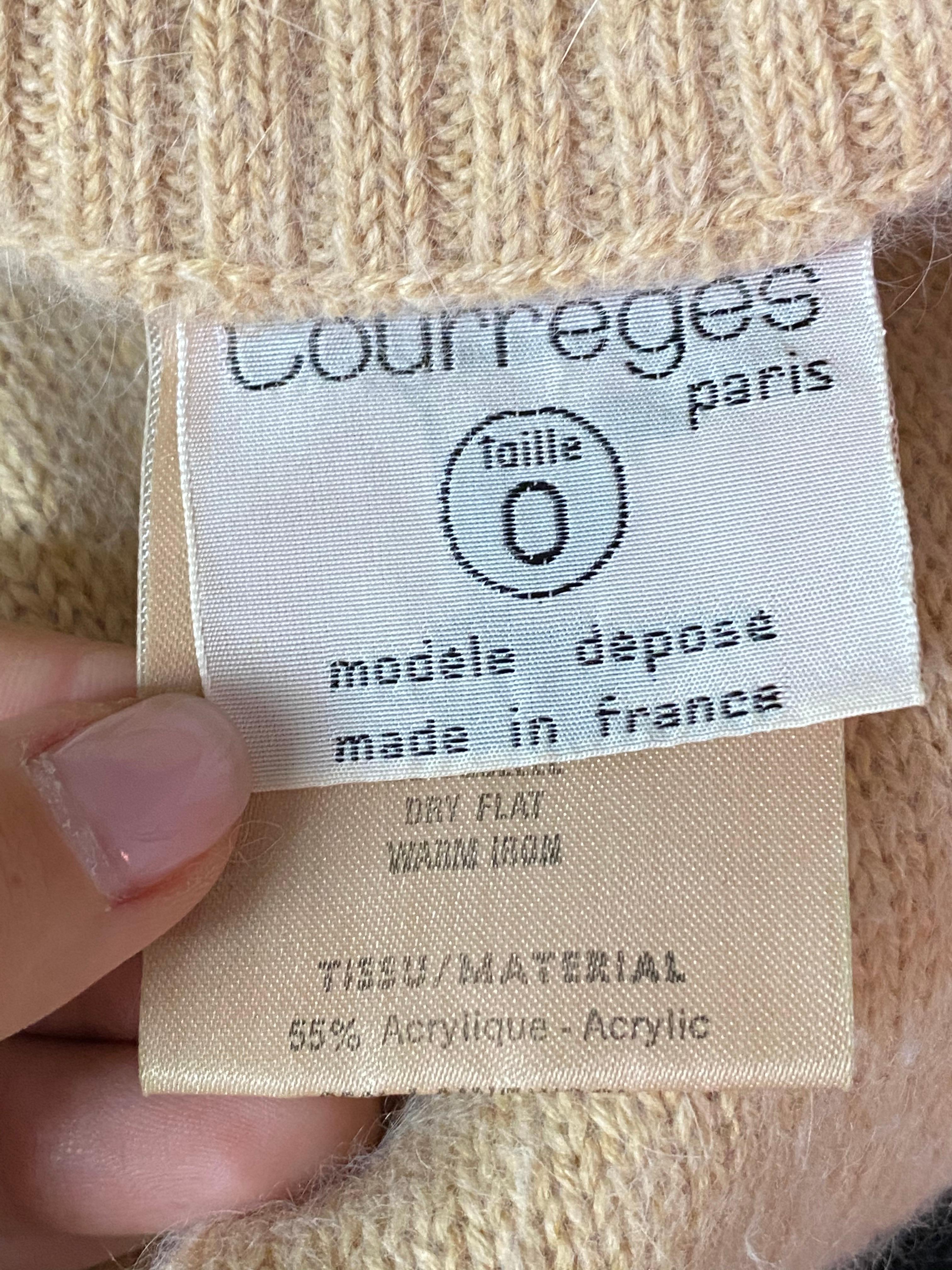 Courreges Paris Beige Knit Wool Sweater, Size 0 For Sale 2