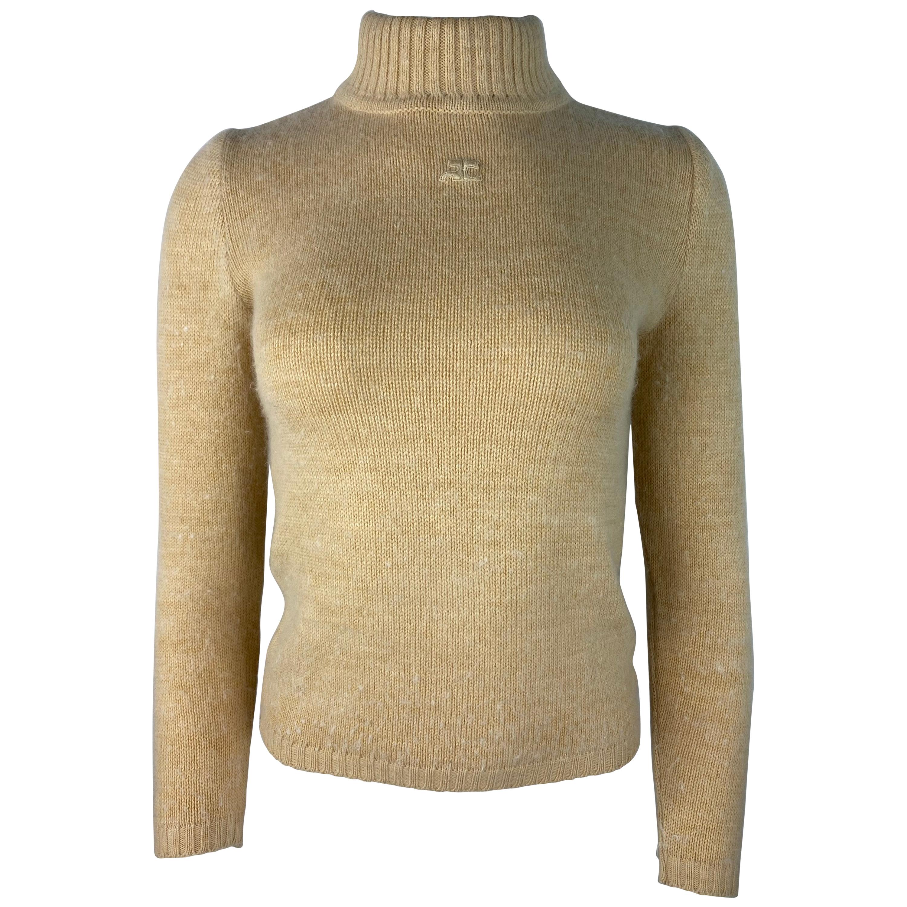 Courreges Paris Beige Knit Wool Sweater, Size 0 For Sale