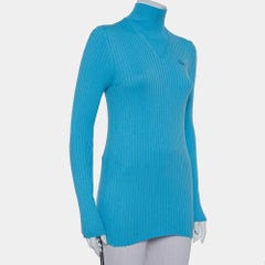 Courreges Paris Blue Rib Knit Turtleneck Sweater M