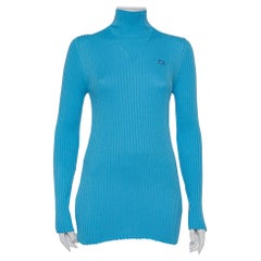 Courreges Paris Blue Rib Knit Turtleneck Sweater M