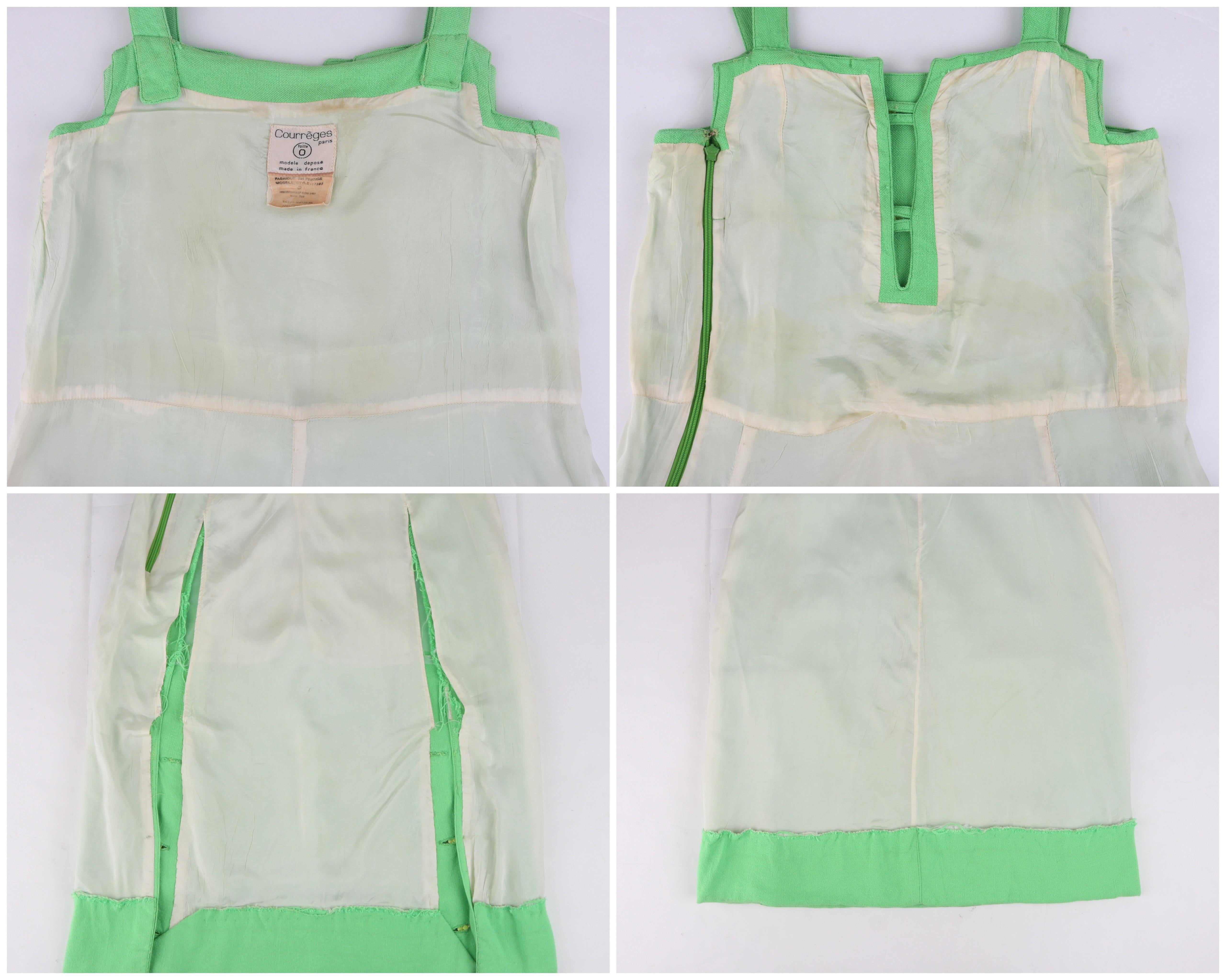 COURREGES Paris ca. 1960er Jahre Vtg Mintgrünes Midi-Tageskleid mit Krawatte vorne im Angebot 5