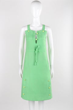 COURREGES Paris c.1960's Vtg Mint Green Tie Front Overall Midi Day Dress