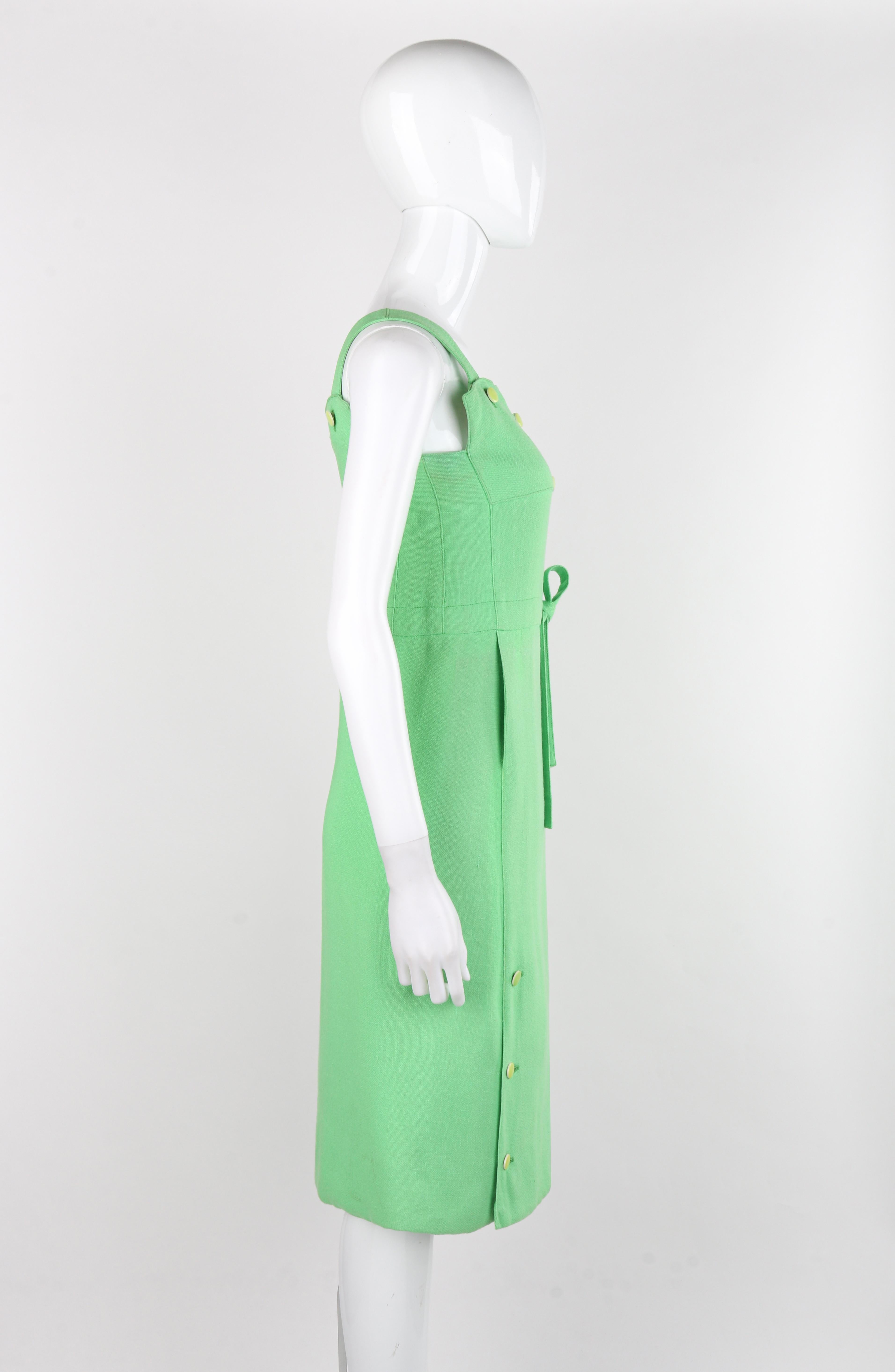 COURREGES Paris c.1960's Vtg Mint Green Tie Front Overall Midi Day Dress For Sale 1