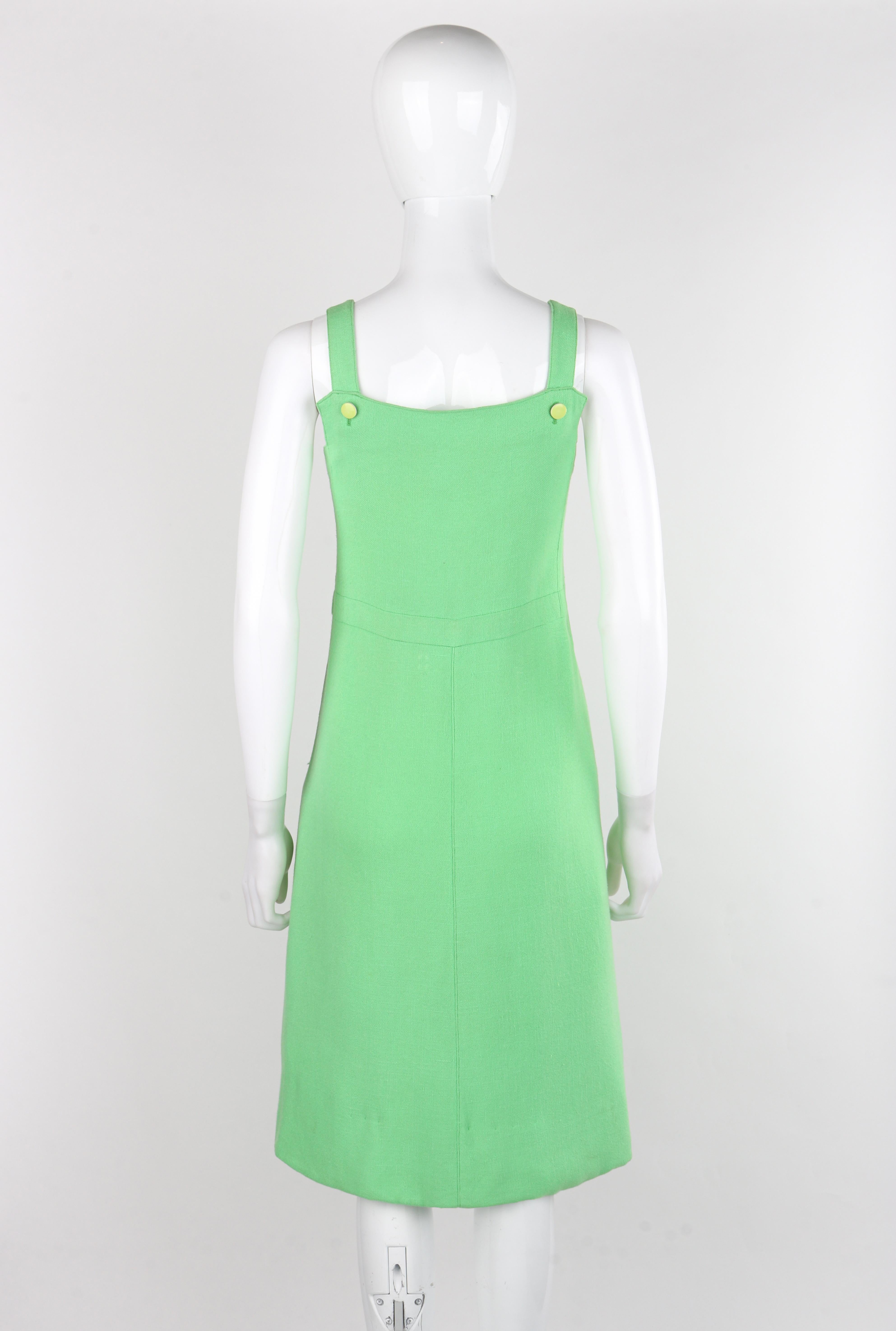 COURREGES Paris c.1960's Vtg Mint Green Tie Front Overall Midi Day Dress For Sale 2
