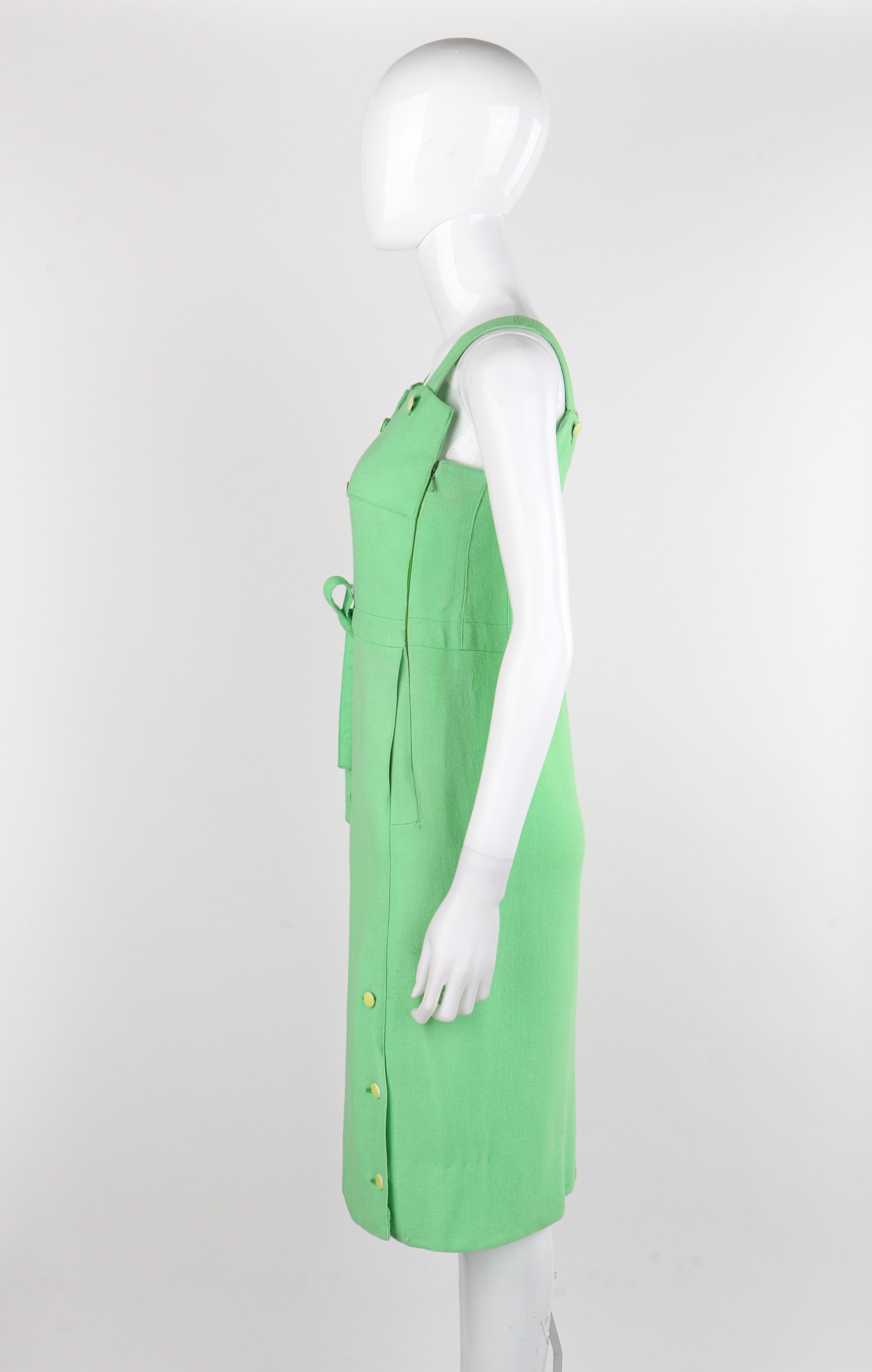 COURREGES Paris c.1960's Vtg Mint Green Tie Front Overall Midi Day Dress For Sale 3