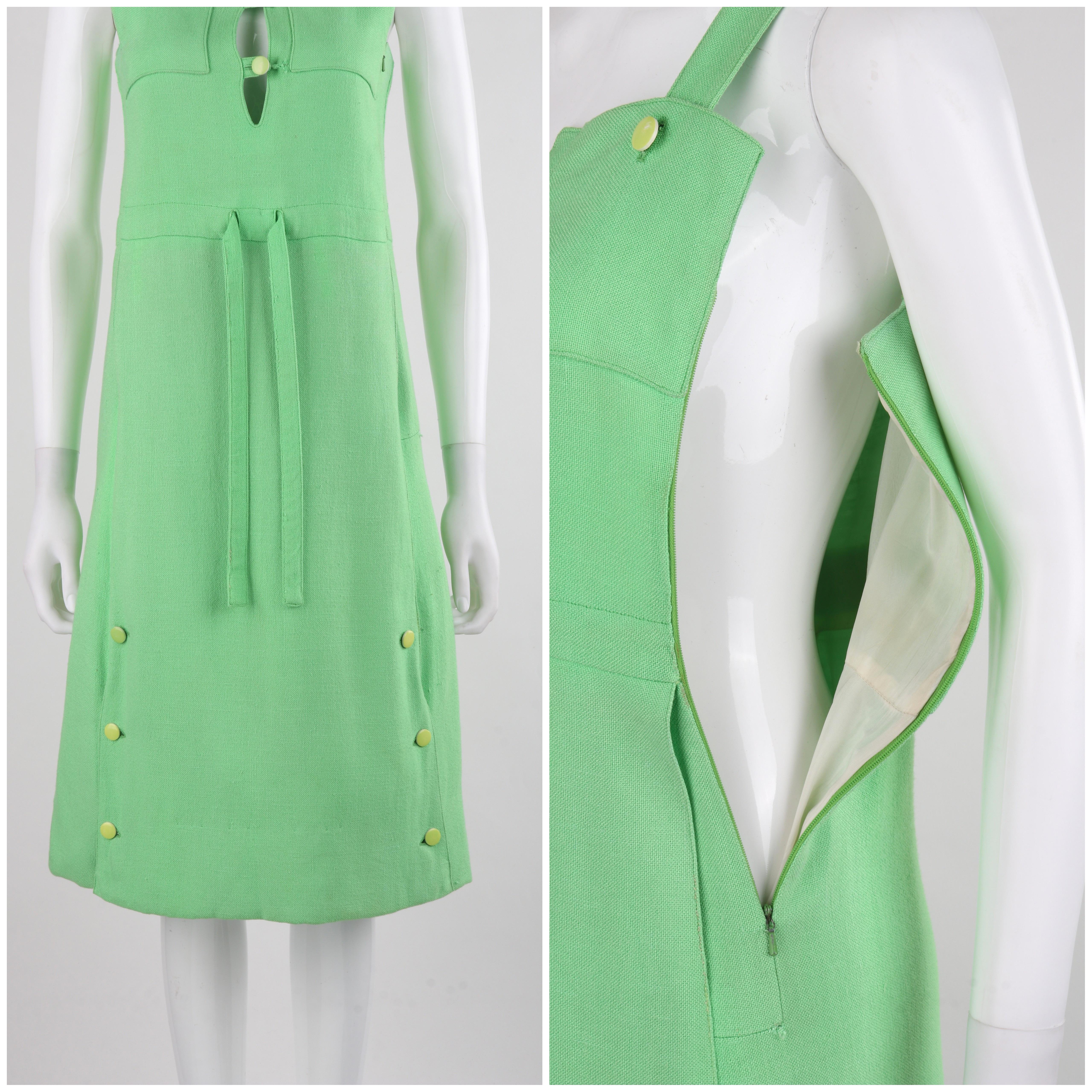 COURREGES Paris c.1960's Vtg Mint Green Tie Front Overall Midi Day Dress For Sale 4