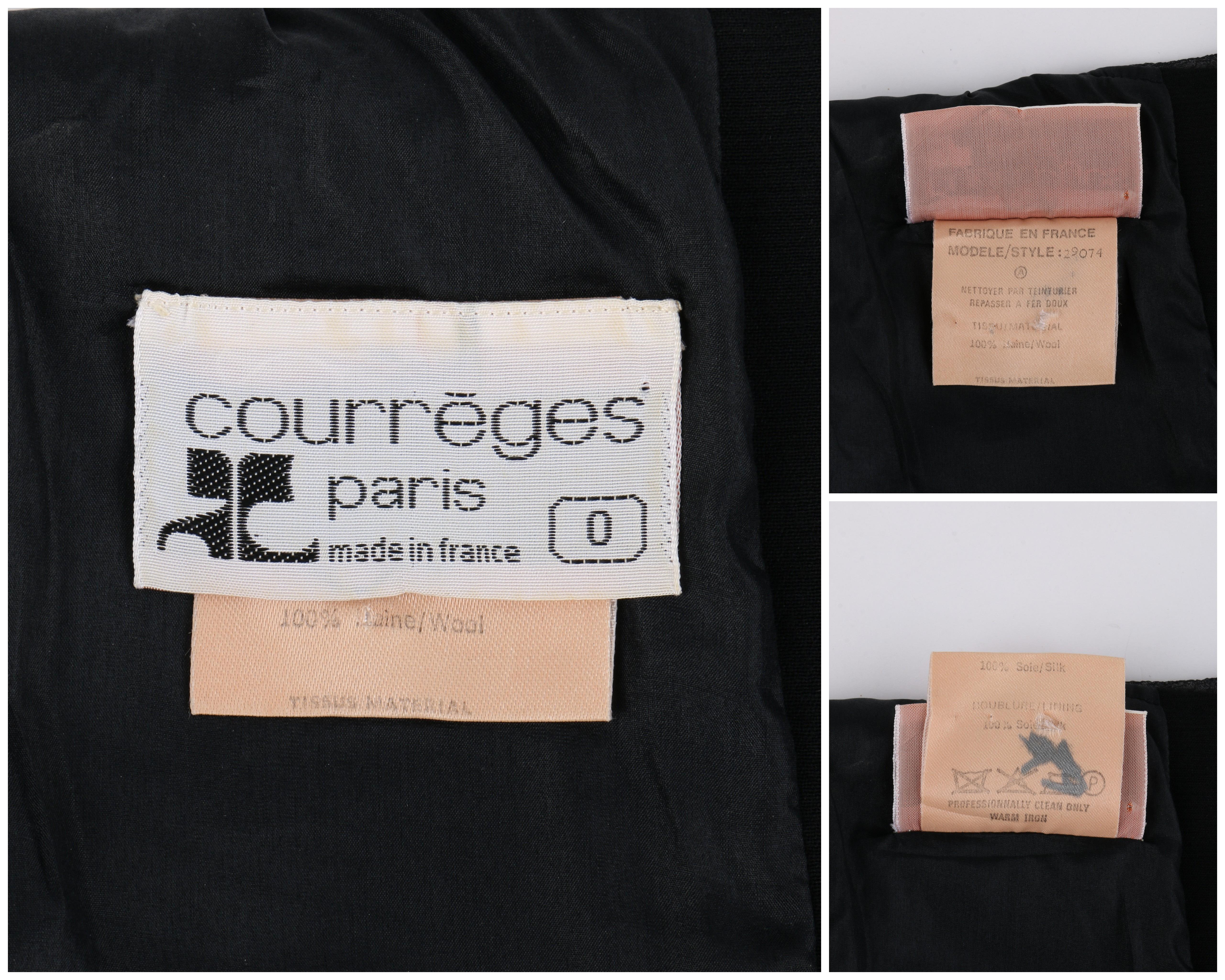 COURREGES Paris c.1970's Black Silk Ruffle Square Scoop Neck Midi Dress 2