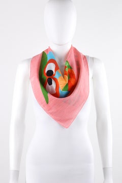 COURREGES Paris c.1970's Multicolor Popart Owl Signature Poplin Square Scarf