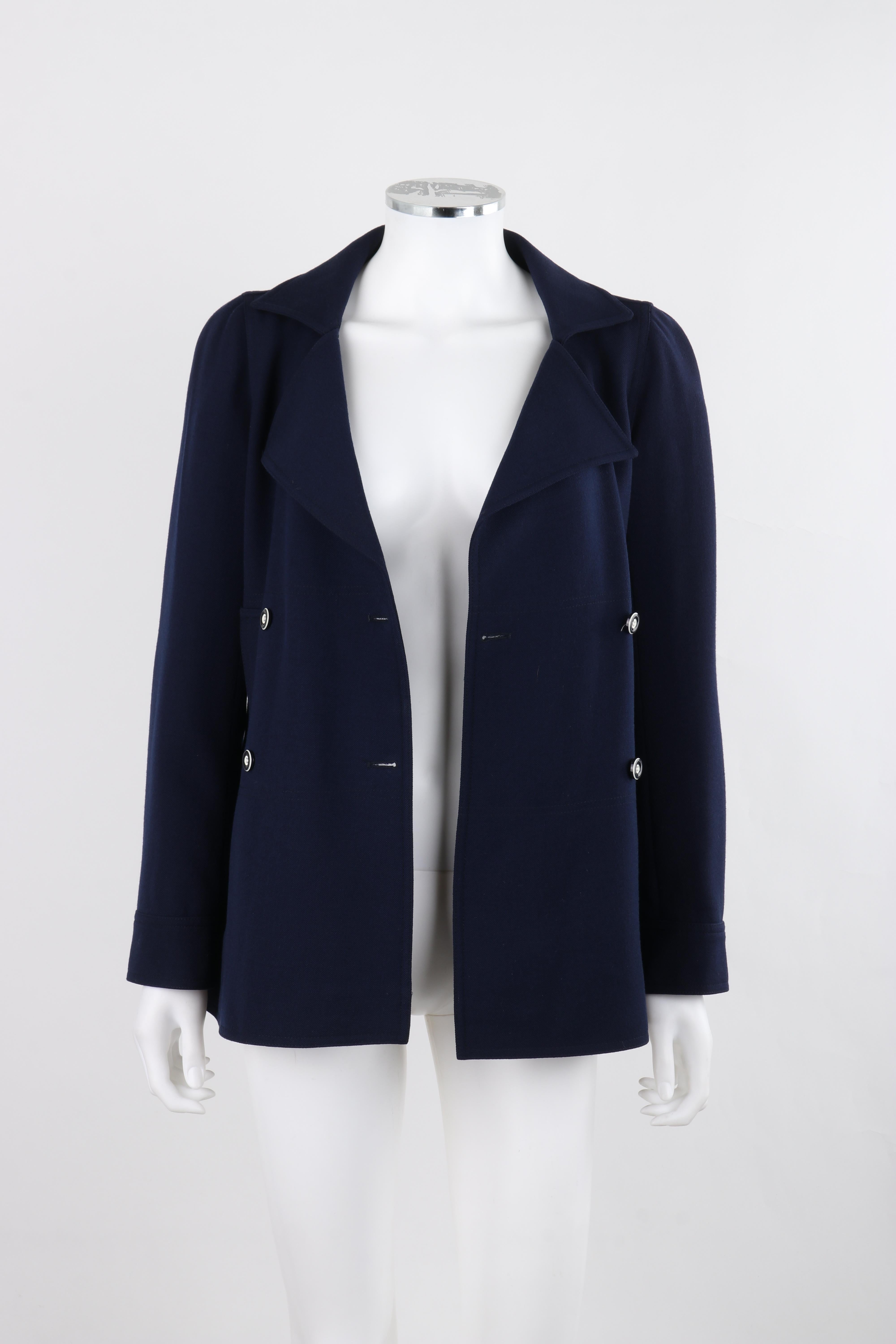 COURREGES PARIS c.1970's Vtg Navy Blue Wool Double Breasted Blazer Jacket  For Sale 7