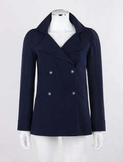 COURREGES PARIS c.1970's Vtg Marineblau Wolle Double Breasted Blazer Jacke