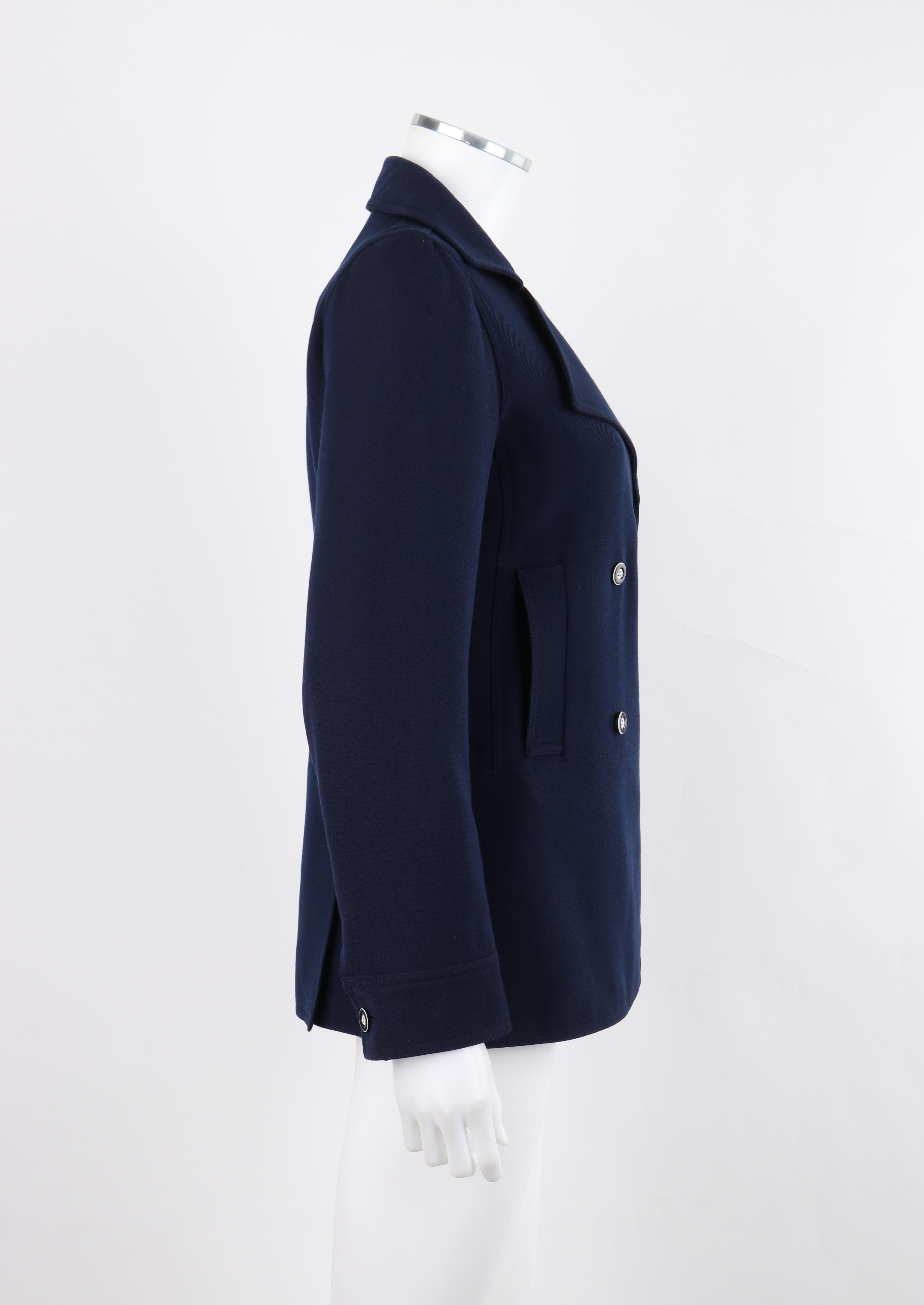 COURREGES PARIS c.1970's Vtg Marineblau Wolle Double Breasted Blazer Jacke  Damen im Angebot