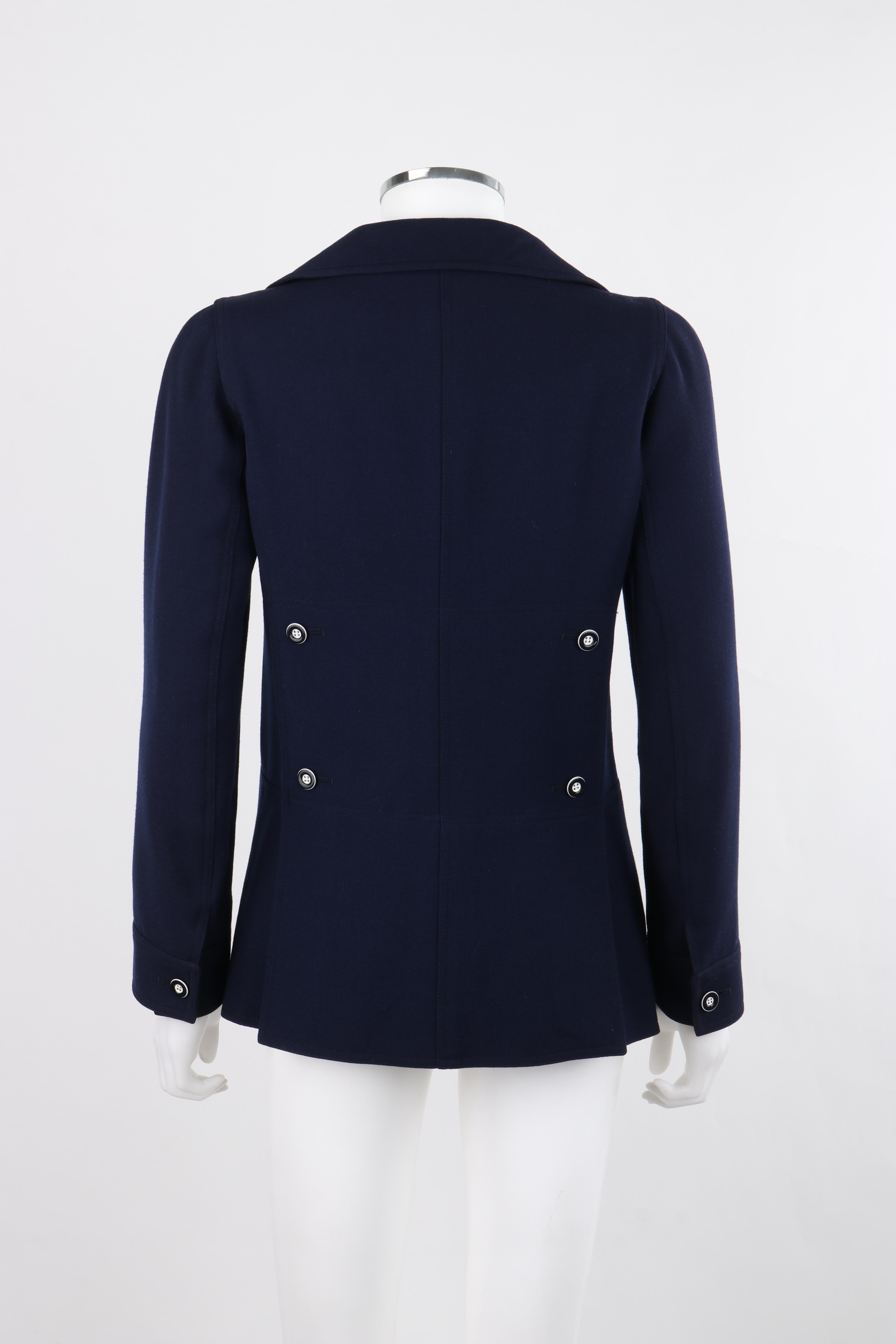 COURREGES PARIS c.1970's Vtg Navy Blue Wool Double Breasted Blazer Jacket  For Sale 1