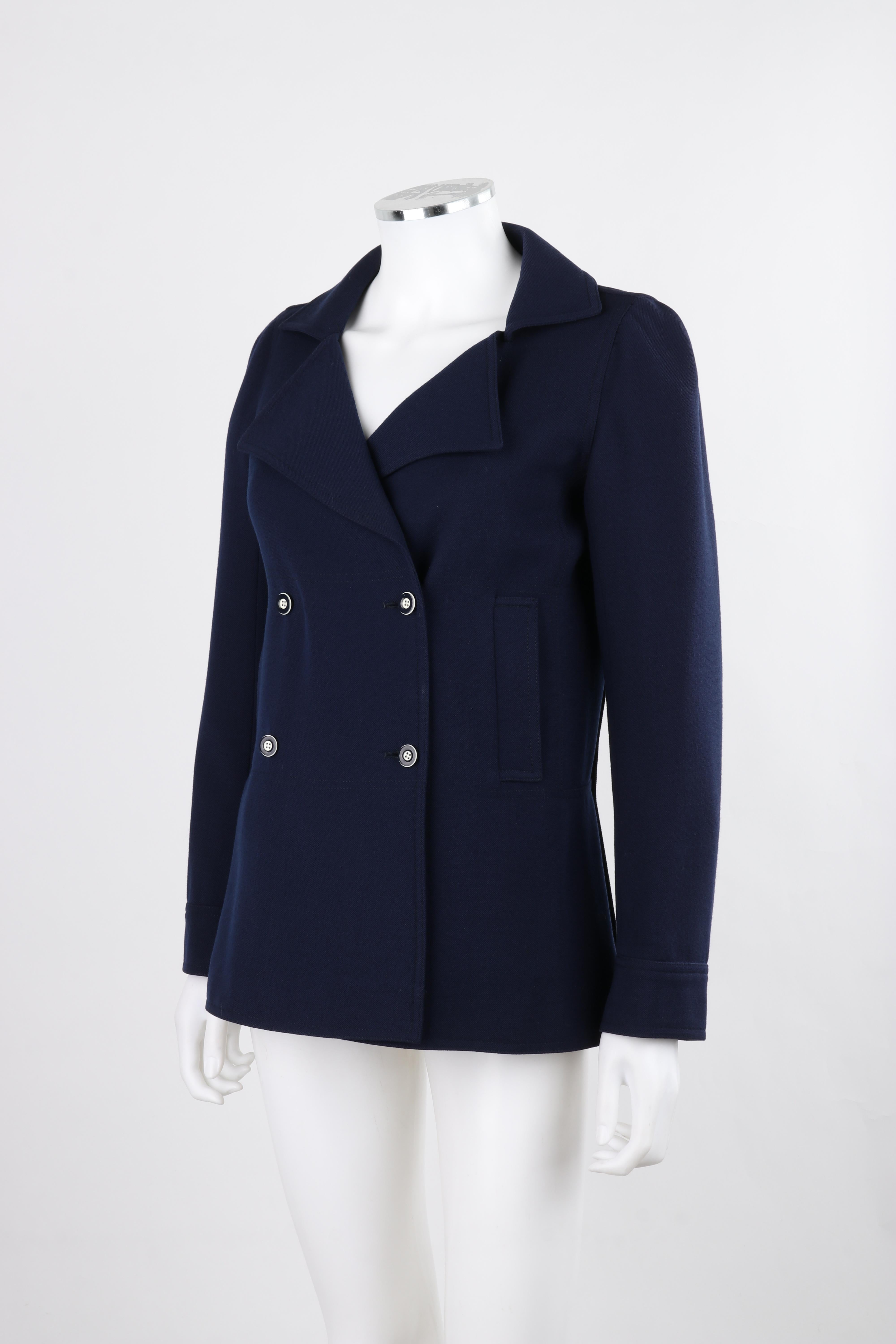 COURREGES PARIS c.1970's Vtg Navy Blue Wool Double Breasted Blazer Jacket  For Sale 3