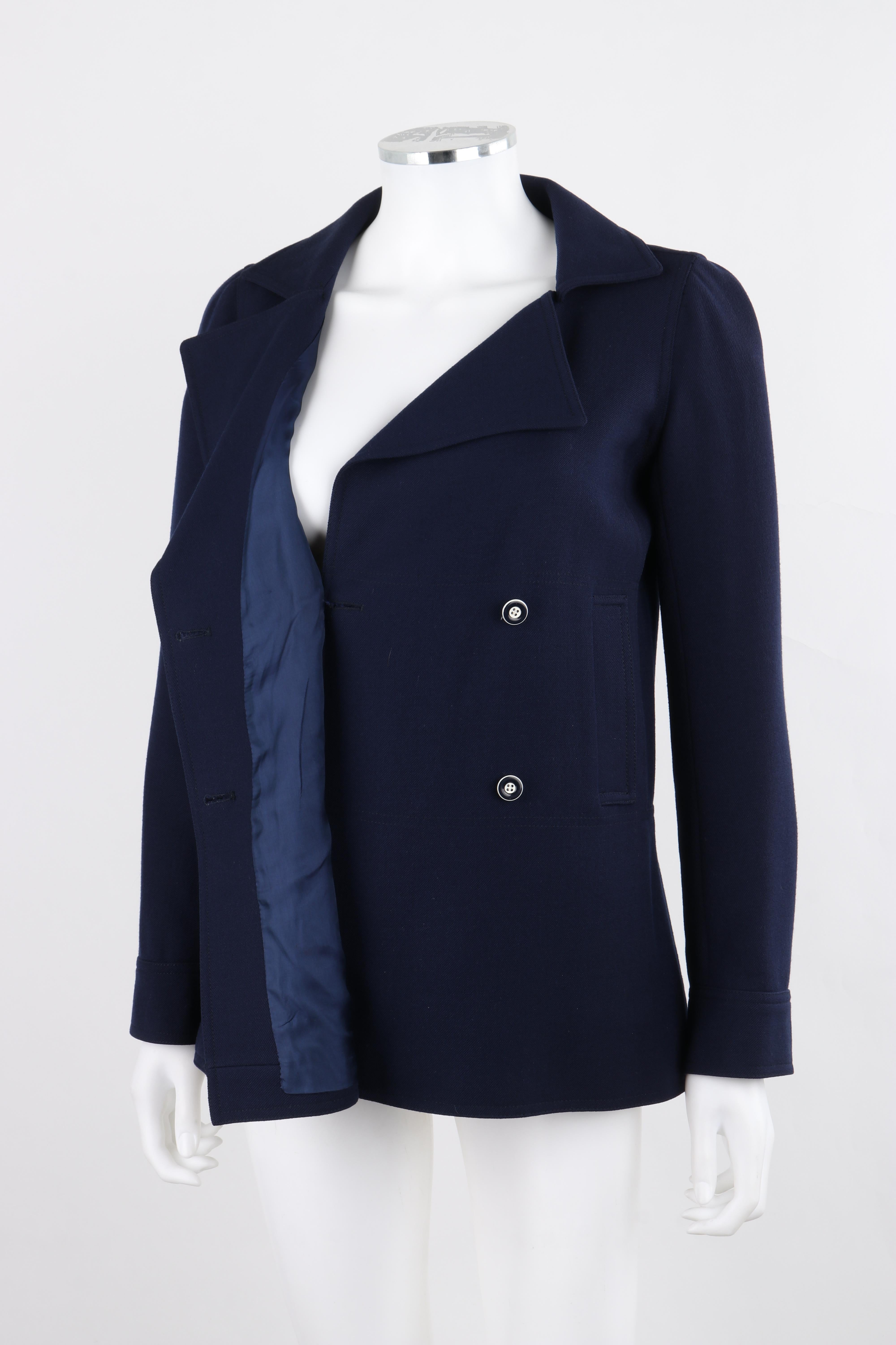 COURREGES PARIS c.1970's Vtg Navy Blue Wool Double Breasted Blazer Jacket  For Sale 4