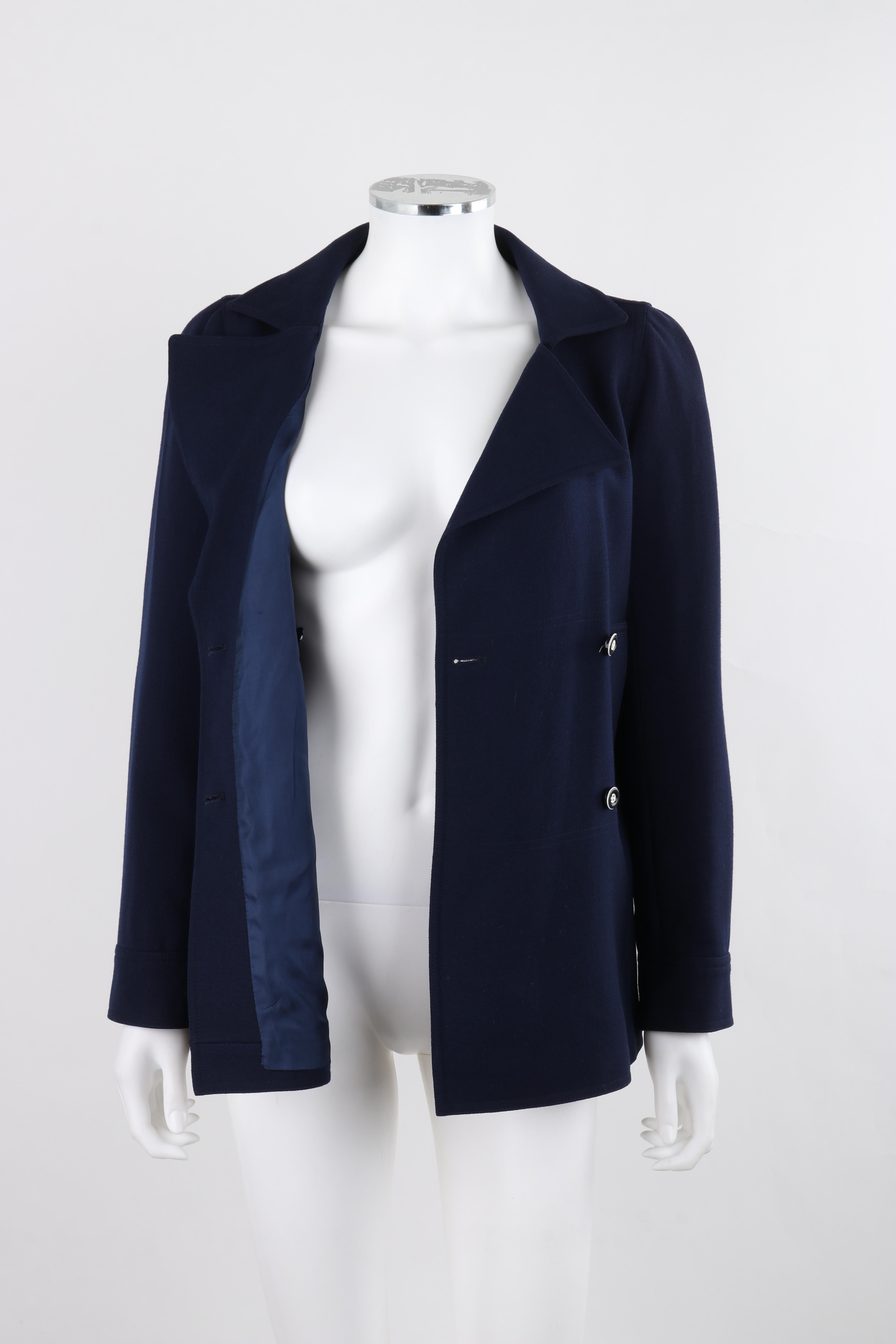 COURREGES PARIS c.1970's Vtg Navy Blue Wool Double Breasted Blazer Jacket  For Sale 5
