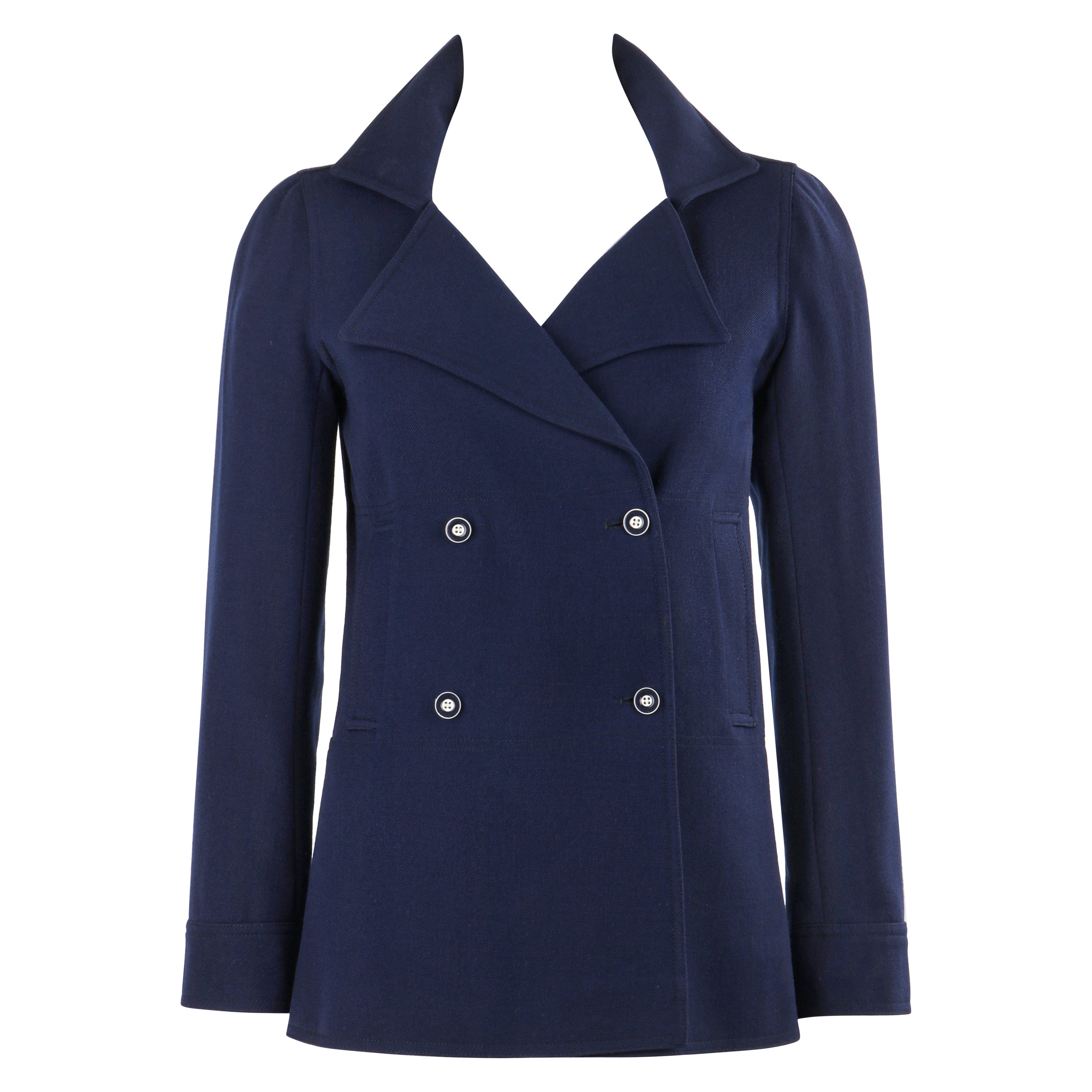 COURREGES PARIS c.1970's Vtg Chaqueta Blazer Doble Pechera Lana Azul Marino
