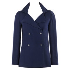 COURREGES PARIS c.1970 Vtg Giacca Blazer doppio petto in lana blu navy