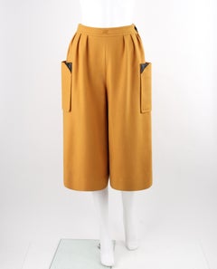 COURREGES PARIS c.1980's Vtg Yellow Wool Cashmere Pleated Wide Leg Capri Pants