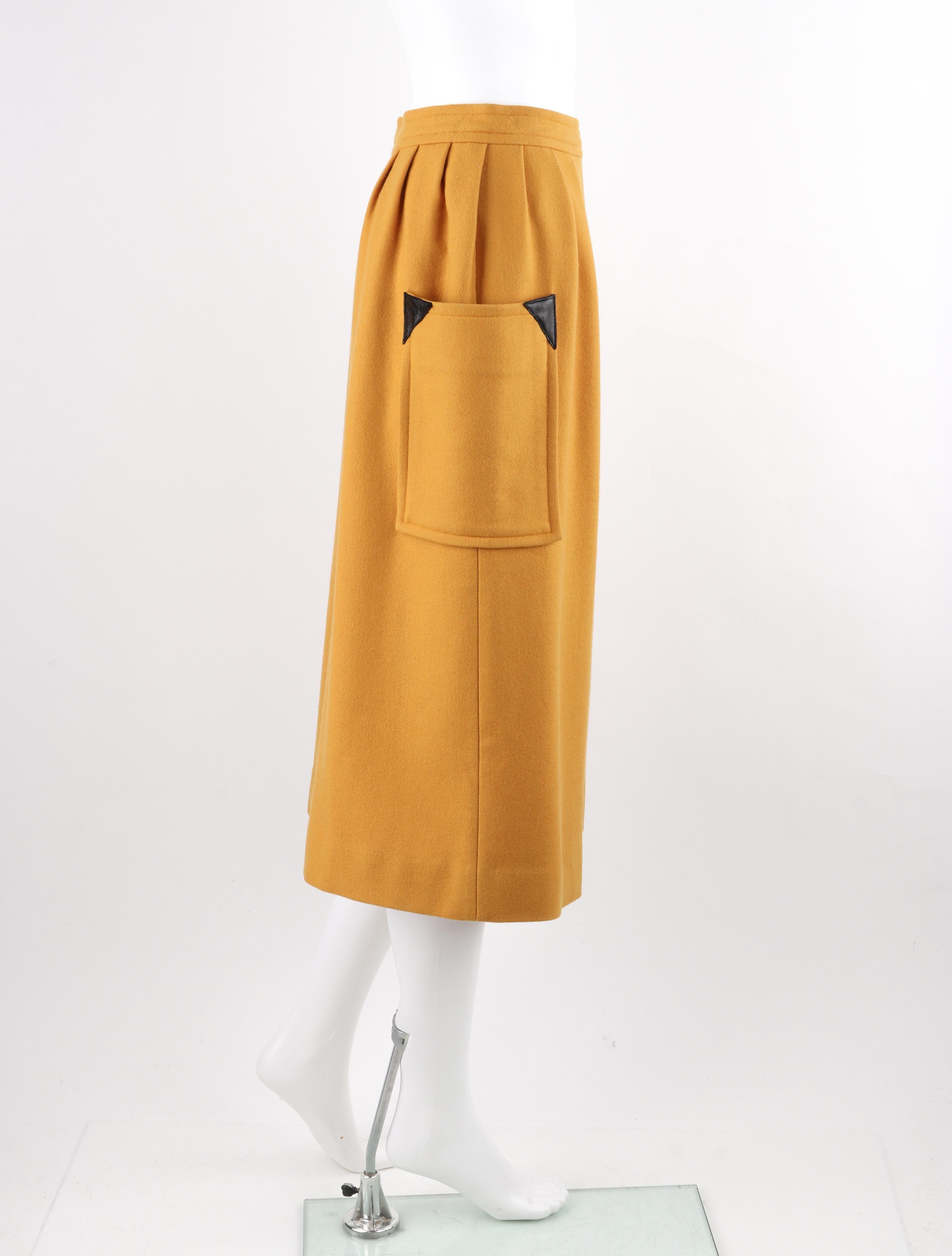 Women's COURREGES PARIS c.1980's Vtg Yellow Wool Cashmere Pleated Wide Leg Capri Pants