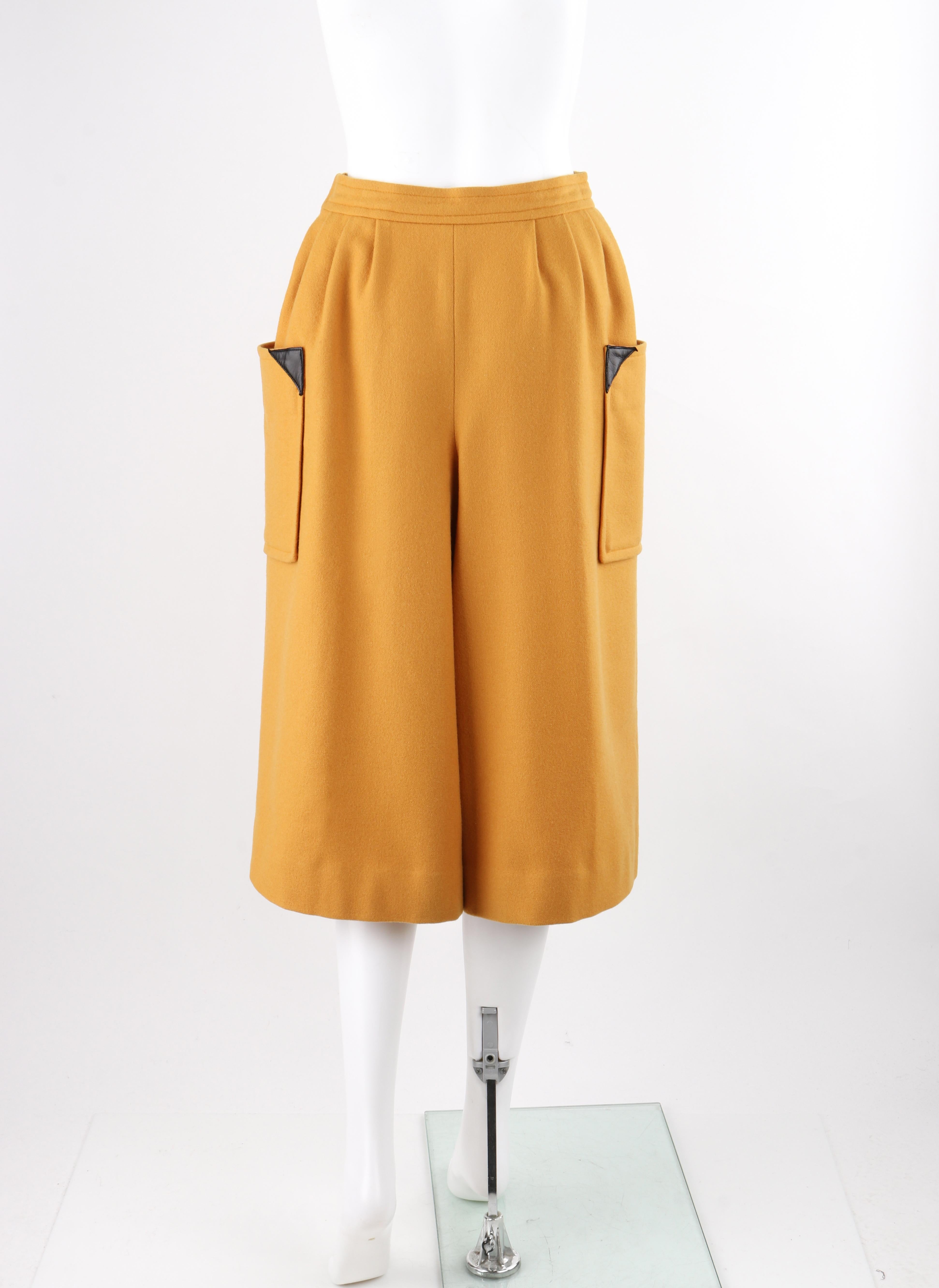 COURREGES PARIS c.1980's Vtg Yellow Wool Cashmere Pleated Wide Leg Capri Pants 1