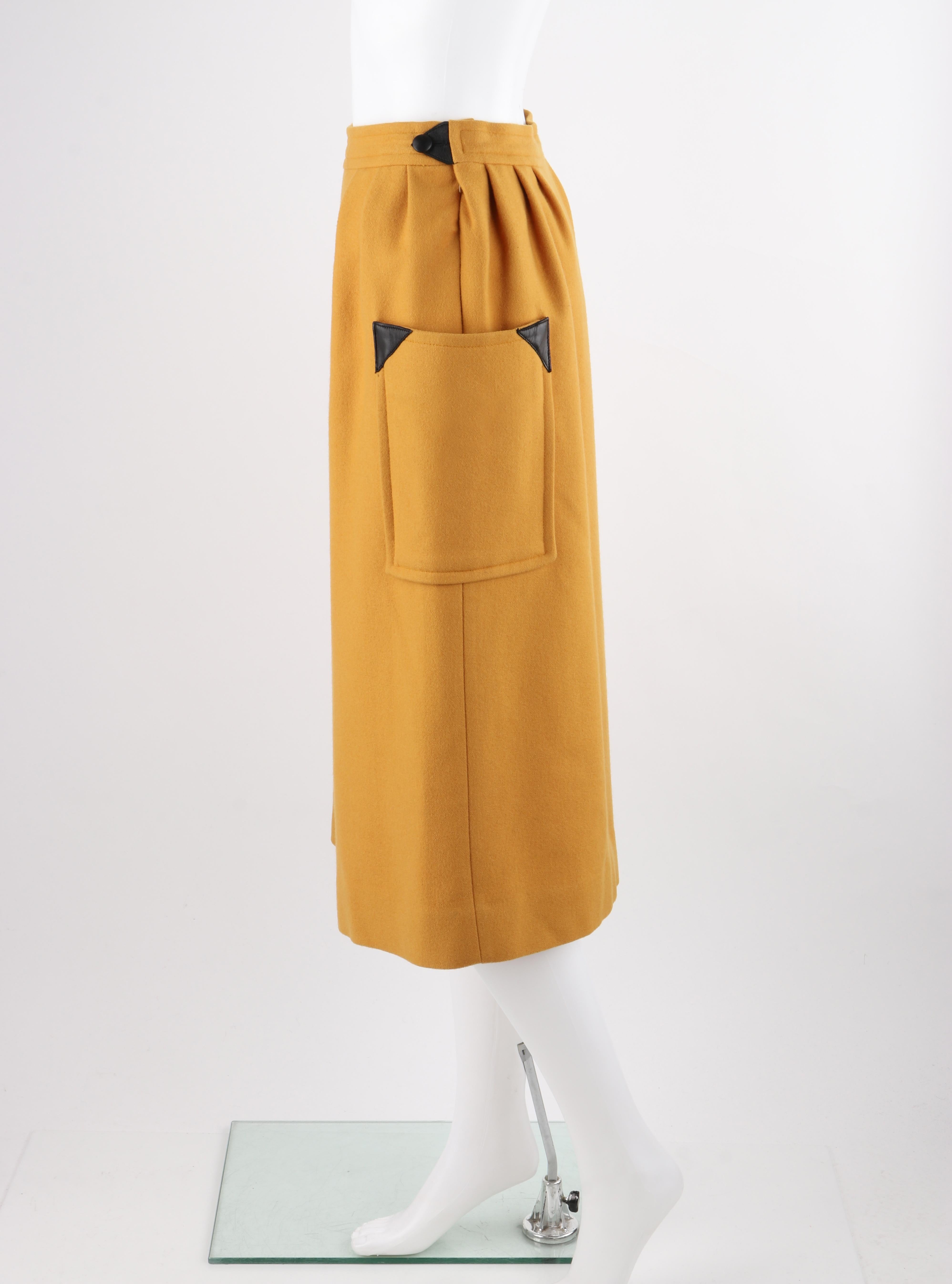 COURREGES PARIS c.1980's Vtg Yellow Wool Cashmere Pleated Wide Leg Capri Pants 2