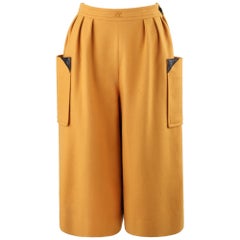COURREGES PARIS c.1980's Vtg Gelb Wolle Kaschmir plissiert weites Bein Capri-Hosen