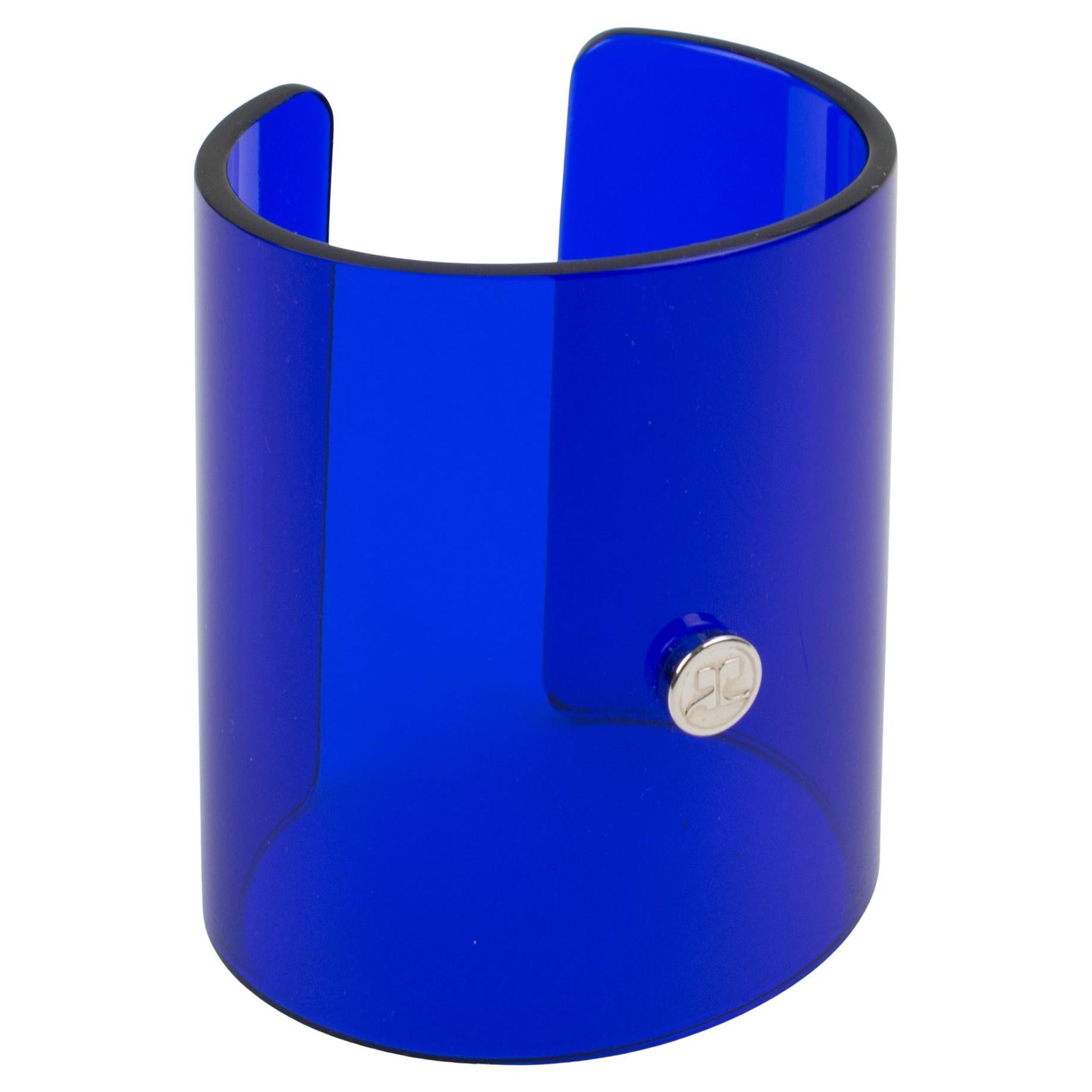 Courreges Paris Cobalt Blue Acrylic Lucite Cuff Bangle Bracelet