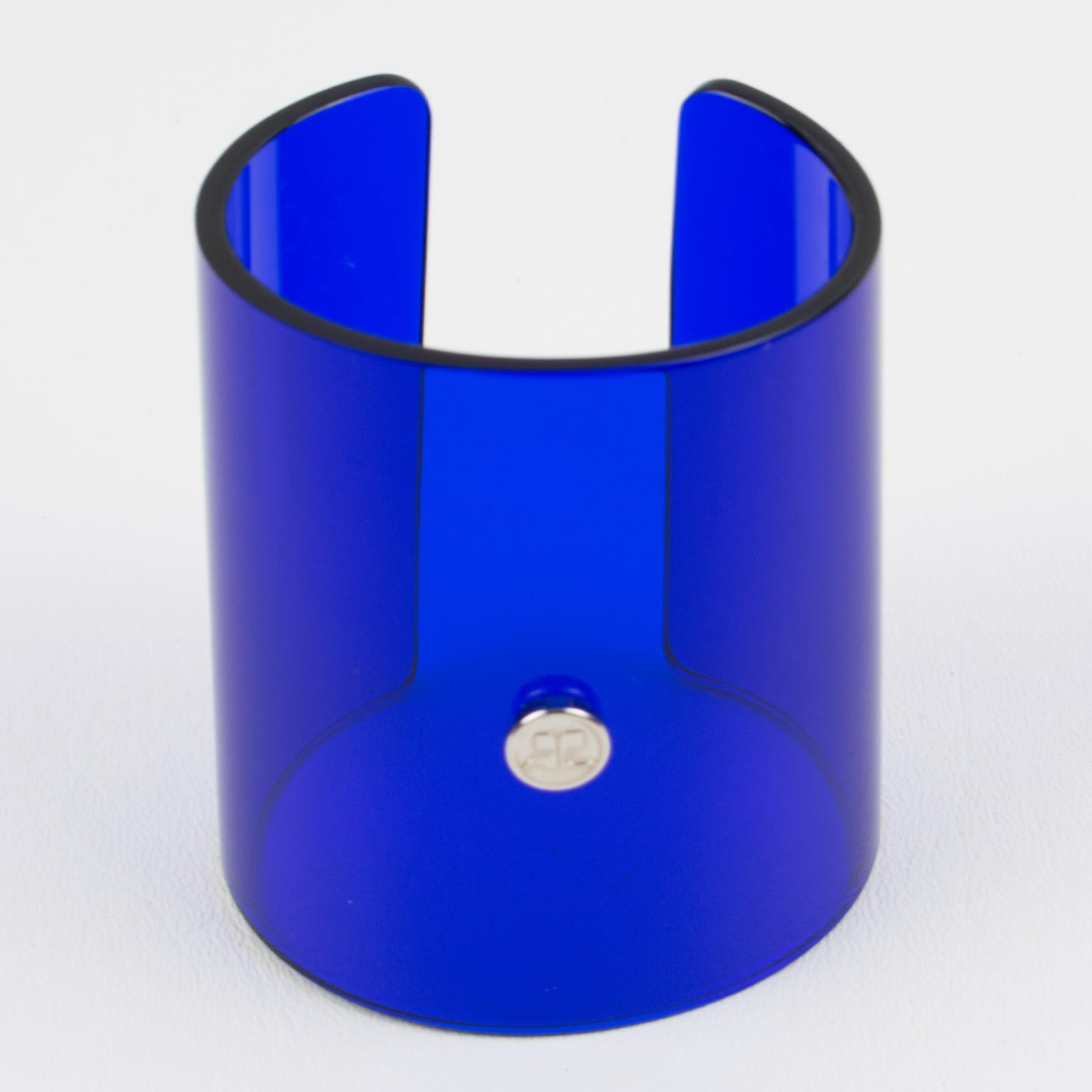 Courreges Paris Cobalt Blue Resin Lucite Cuff Bangle Bracelet For Sale 2