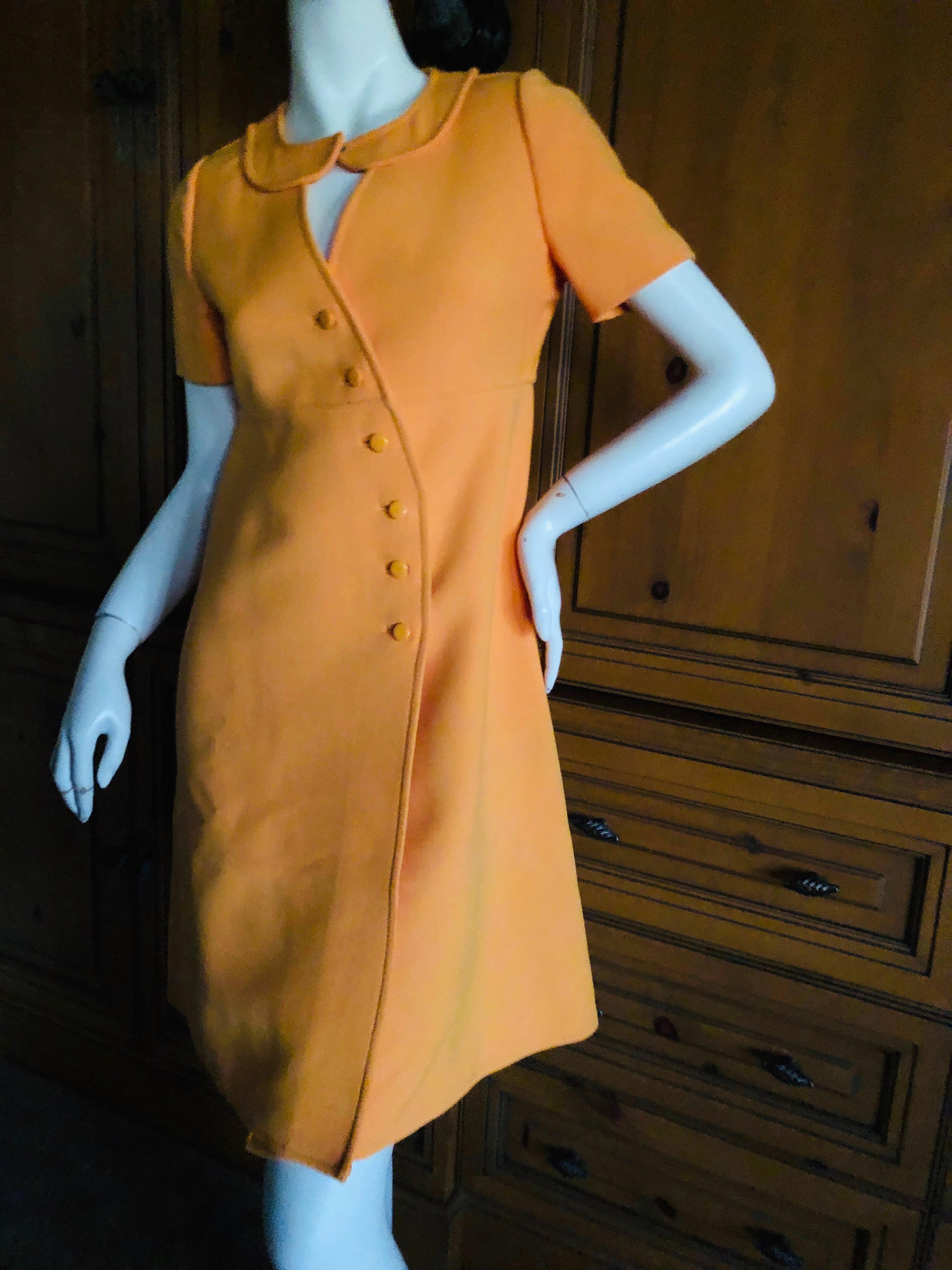 Courreges Paris Couture Future Mod 1966 Numbered Orange Asymmetrical Dress In Excellent Condition For Sale In Cloverdale, CA