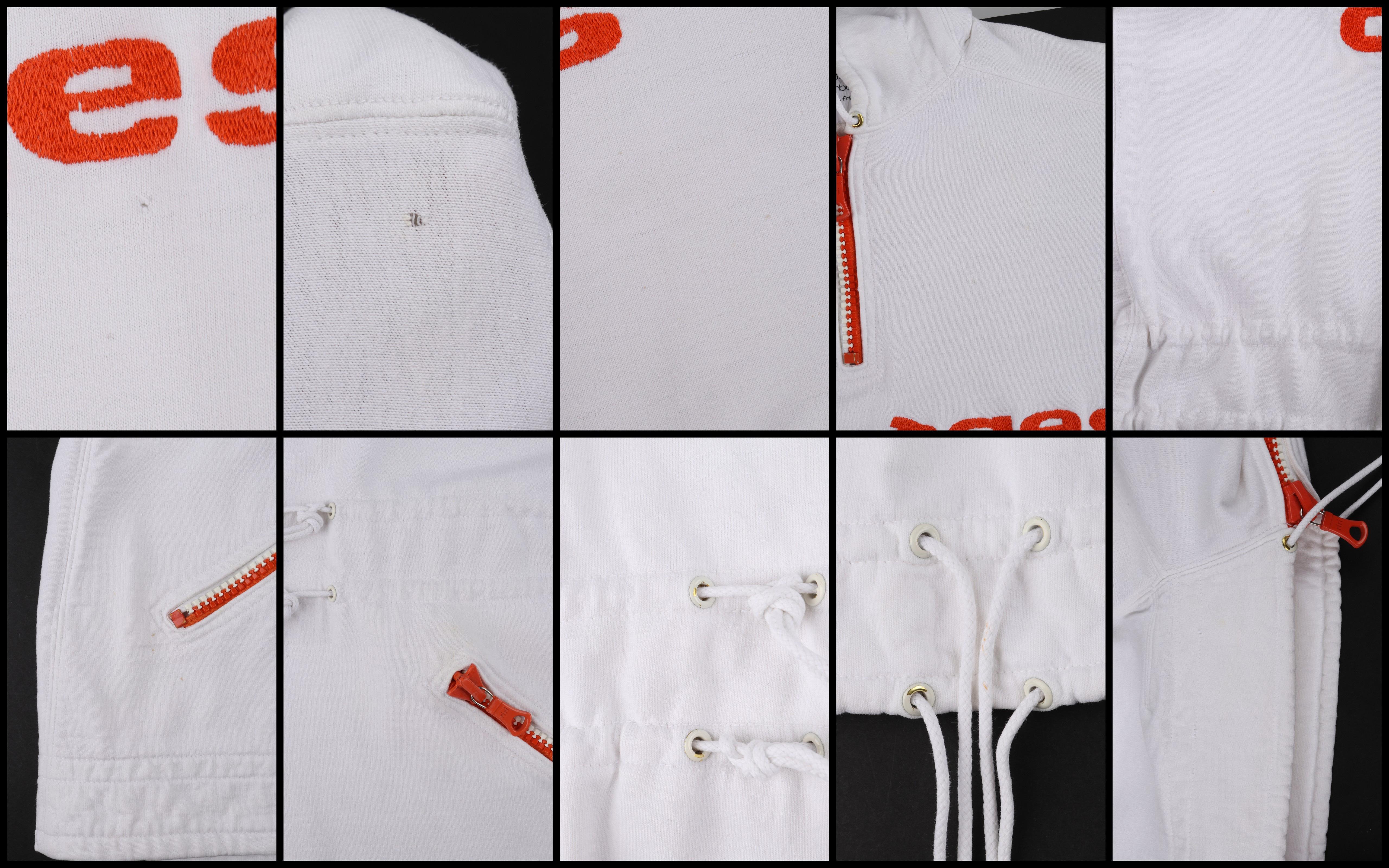 COURREGES Paris Hyperbole c.1970’s White Embroidered Quarter Zip Pullover Hoodie For Sale 2