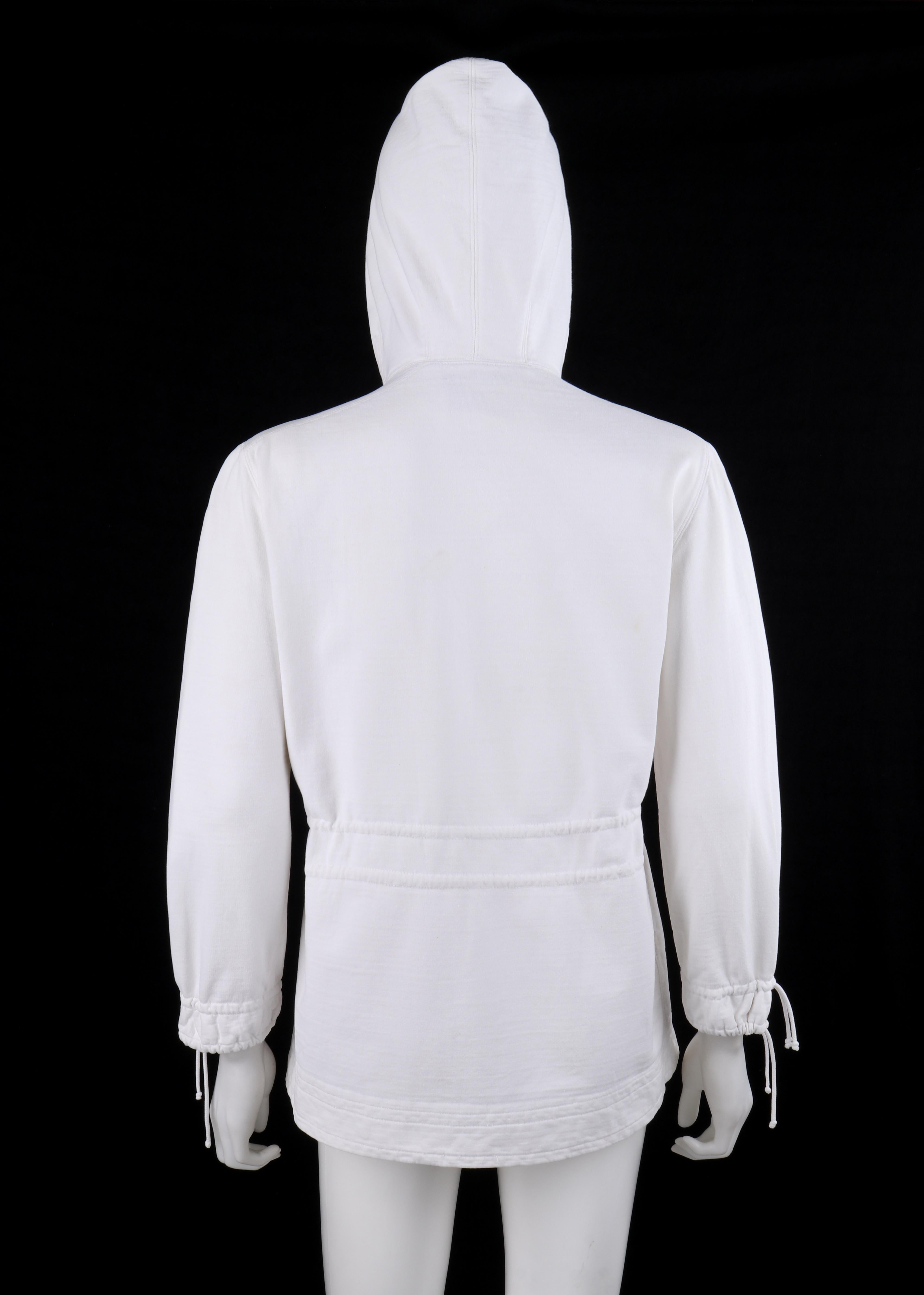 Gray COURREGES Paris Hyperbole c.1970’s White Embroidered Quarter Zip Pullover Hoodie For Sale