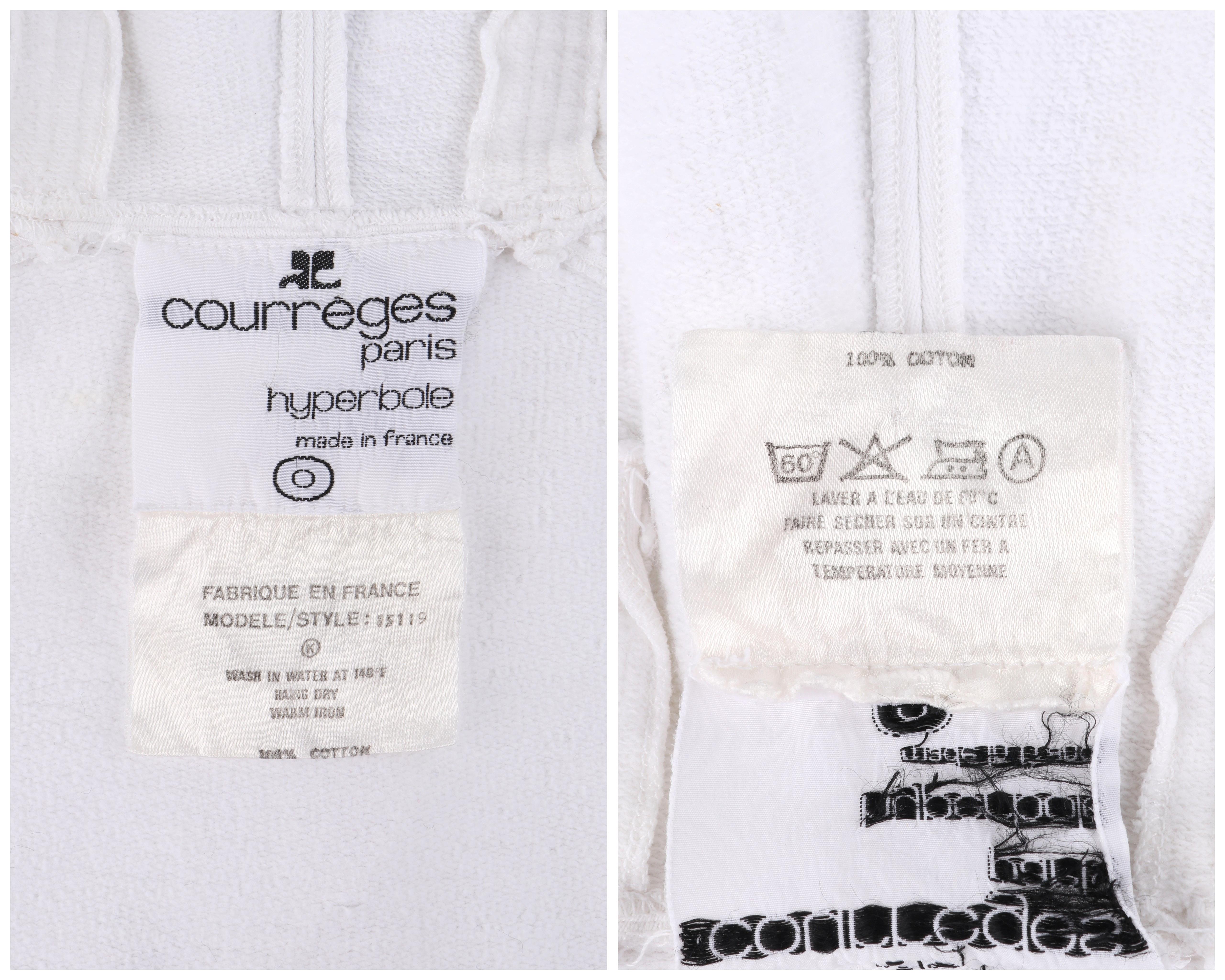 COURREGES Paris Hyperbole c.1970’s White Embroidered Quarter Zip Pullover Hoodie For Sale 1