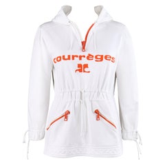 COURREGES Paris Hyperbole ca. 1970er Jahre Weißer bestickter Quarz-Reißverschluss-Pullover