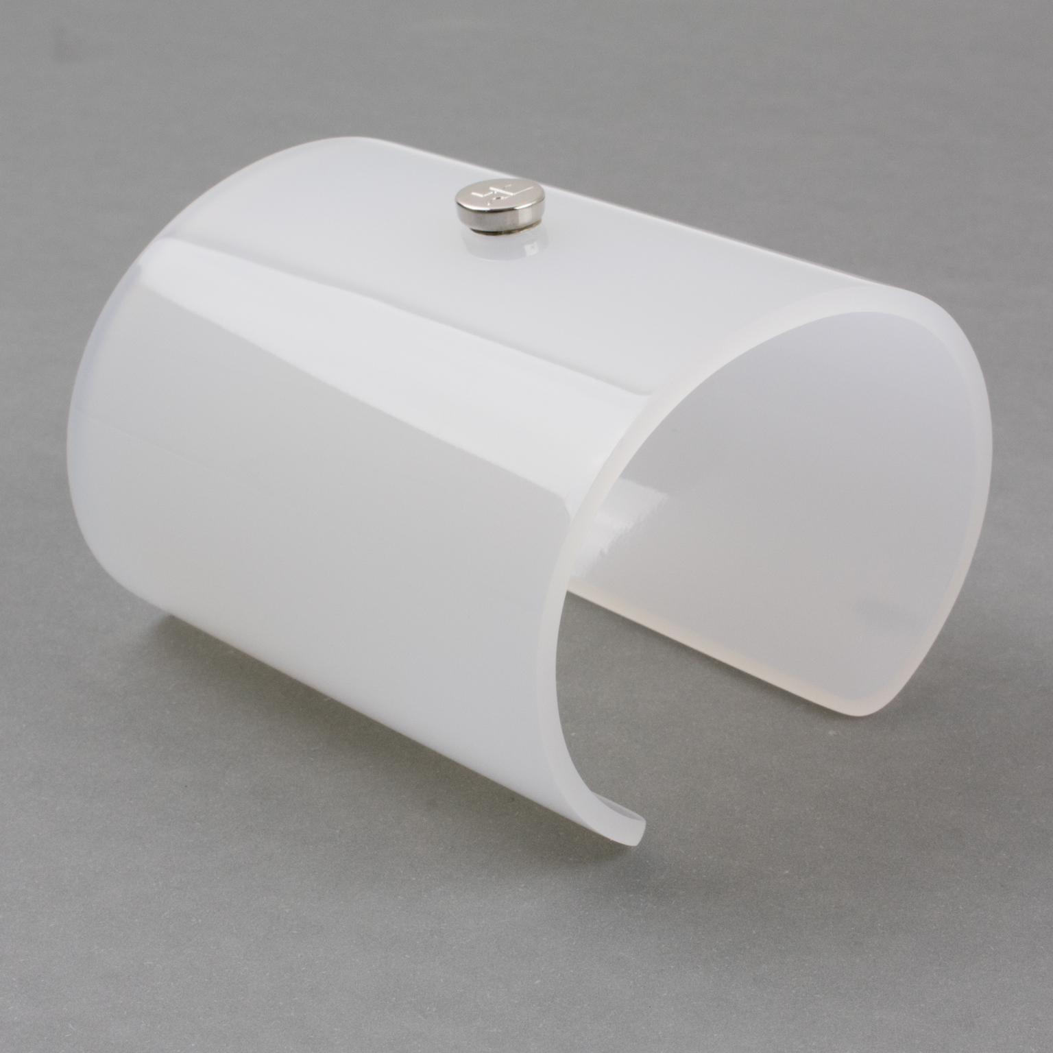 Modern Courreges Paris Oversized White Resin Lucite Cuff Bracelet For Sale