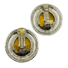 COURREGES PARIS signed vintage silver tone glass designer 80's clip on earrings