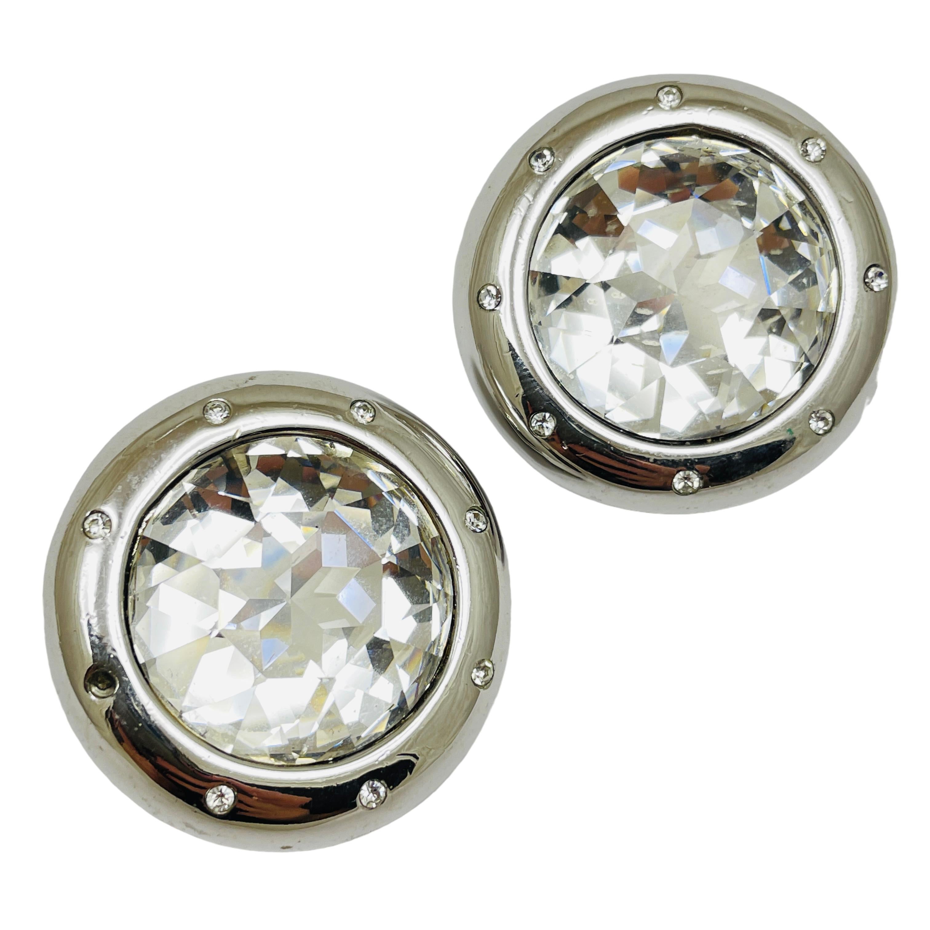 Orecchini a clip anni '80 firmati COURREGES PARIS, in vetro argentato, vintage, di design