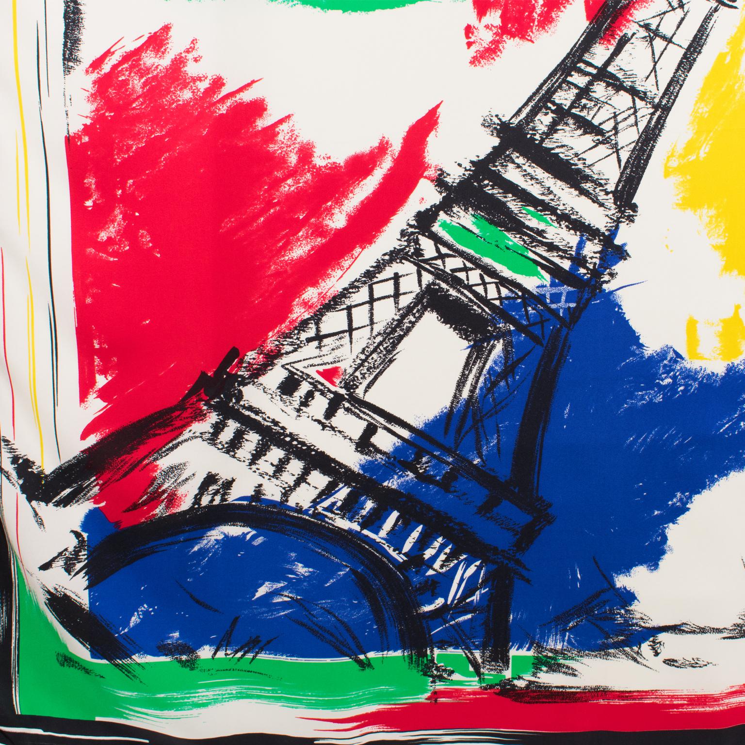 Courreges Paris Silk Scarf The Eiffel Tower in Multicolor Print For Sale 1